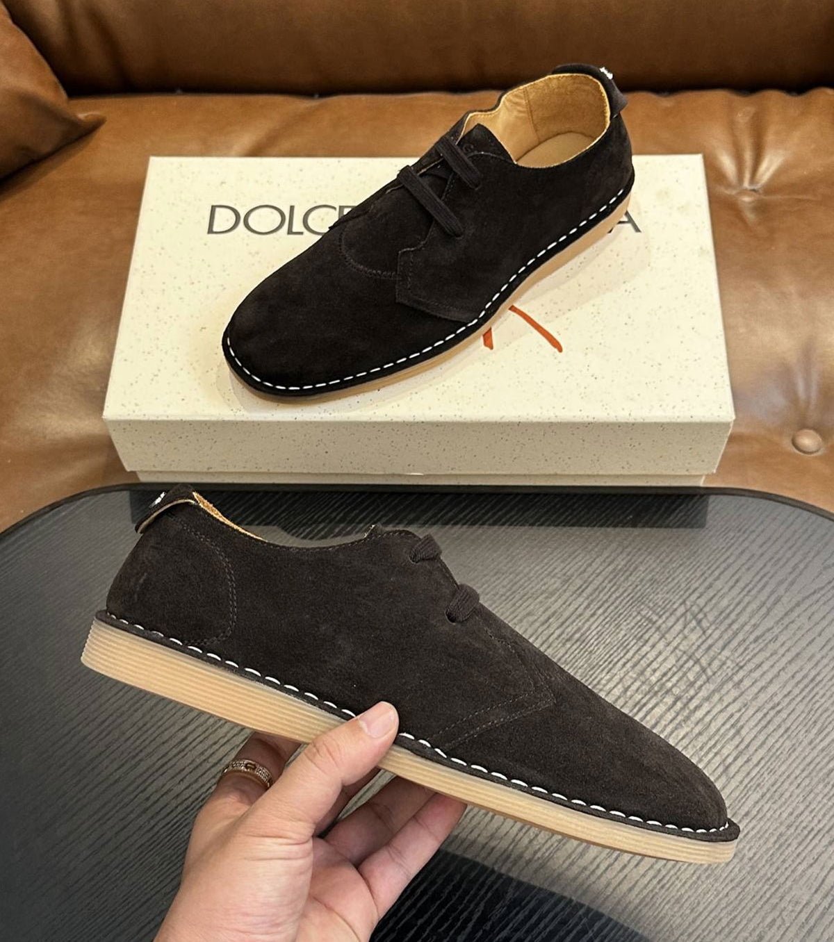 Logo-Tag Suede Derby Shoes