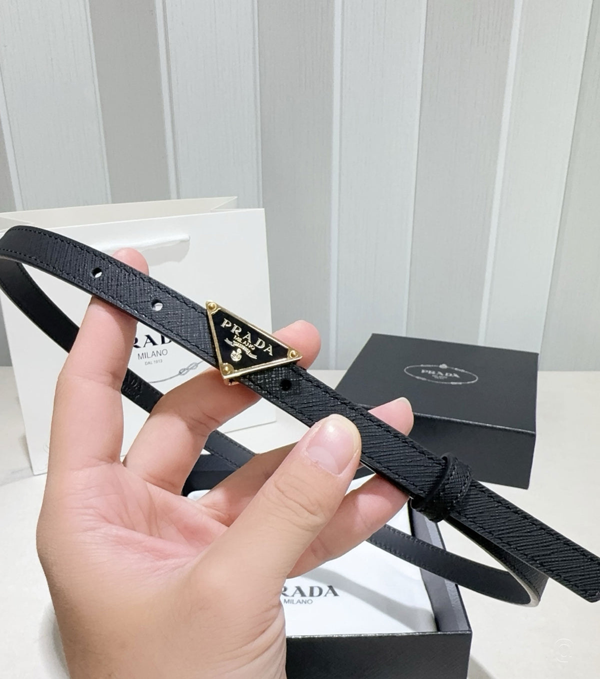 Saffiano leather belt