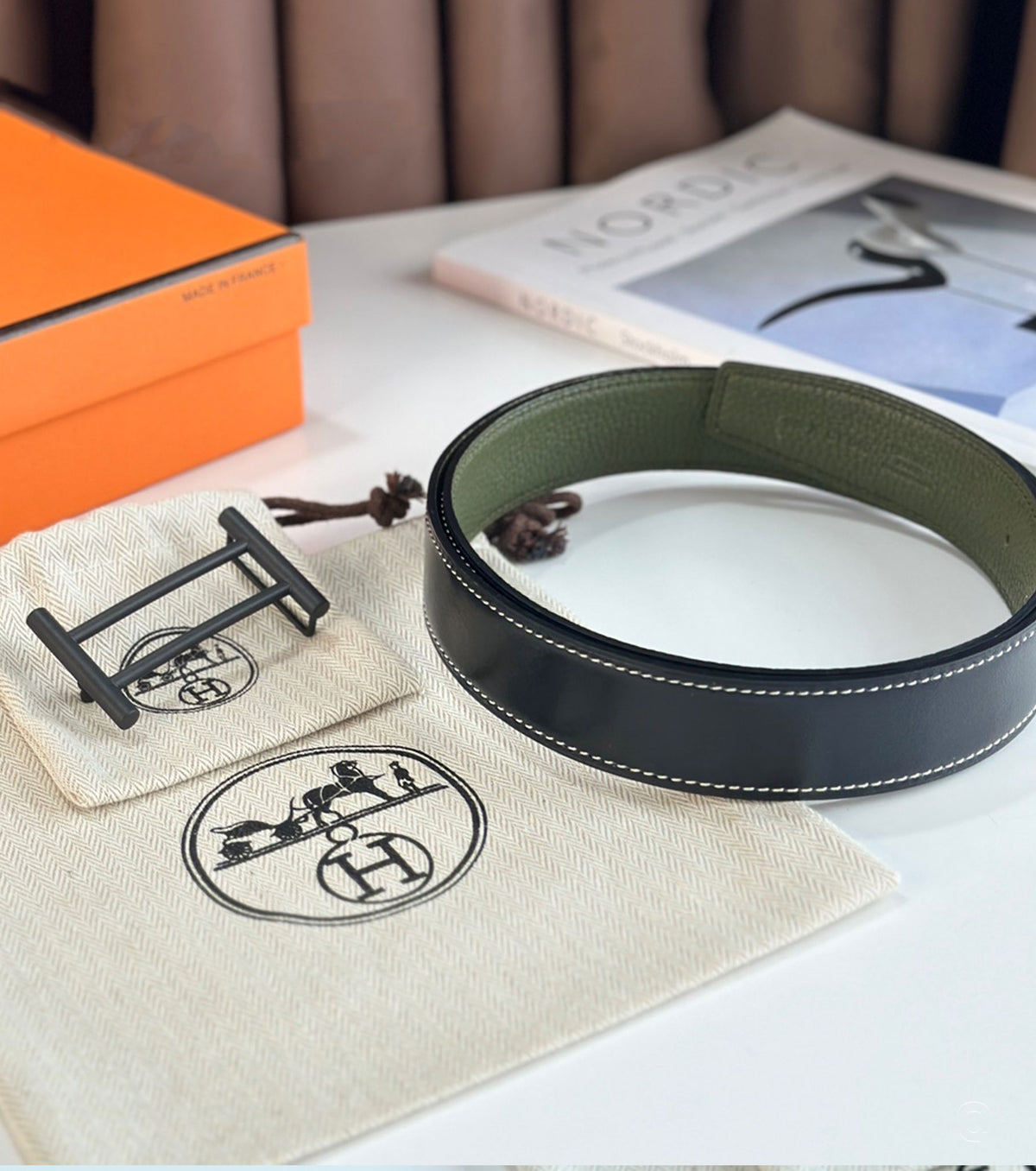 Rider belt buckle & Reversible leather strap 32 mm