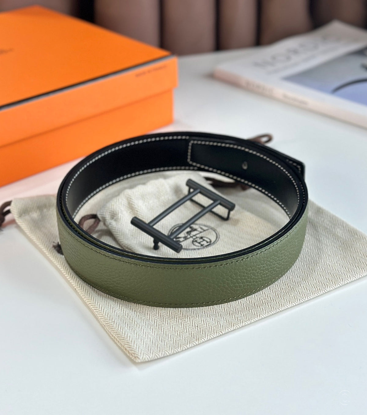 Rider belt buckle & Reversible leather strap 32 mm