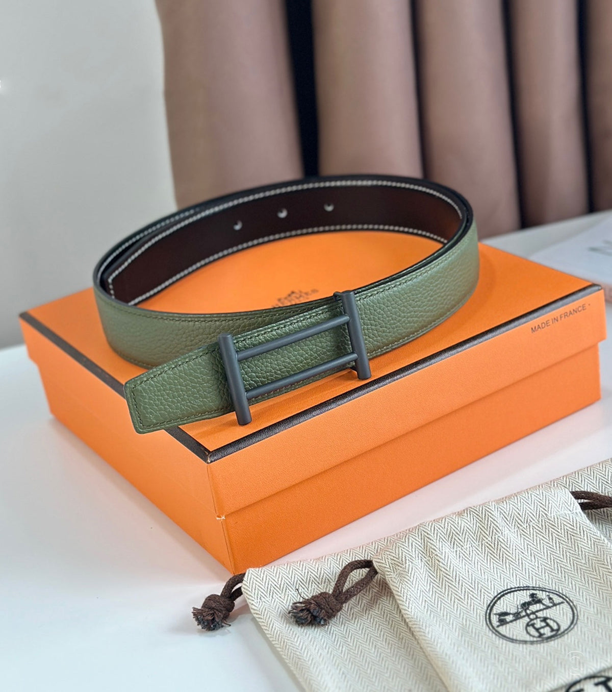 Rider belt buckle & Reversible leather strap 32 mm