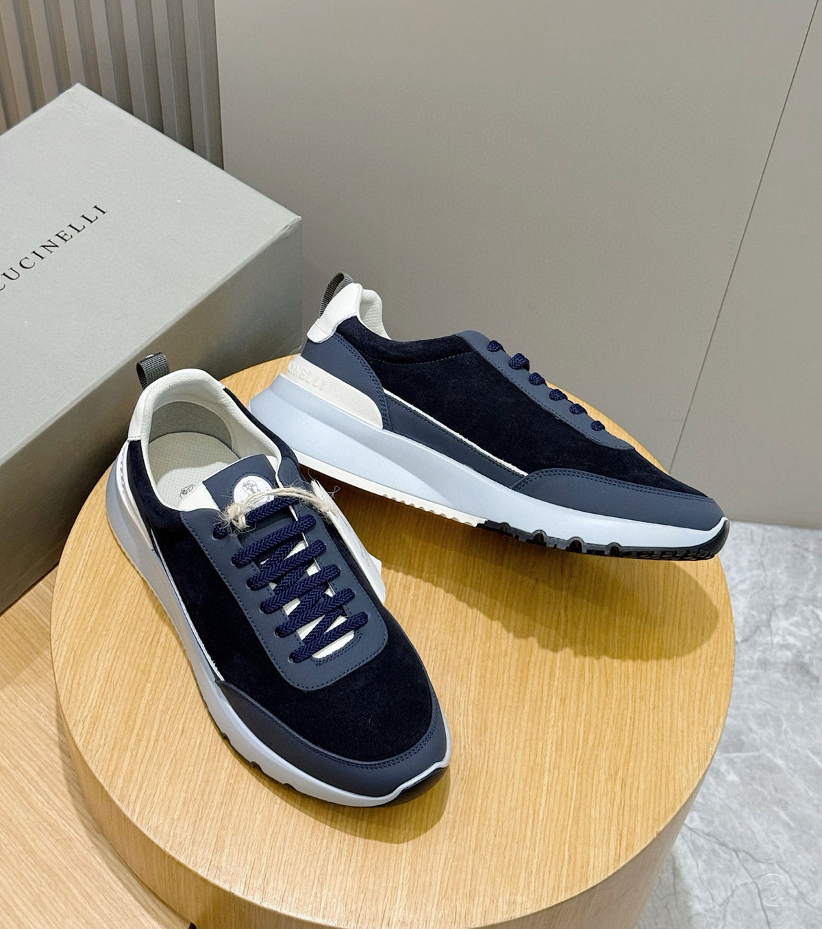 Leather-trimmed suede sneakers