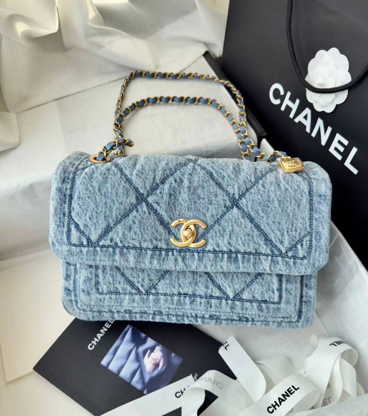Denim Quilted Flap Bag