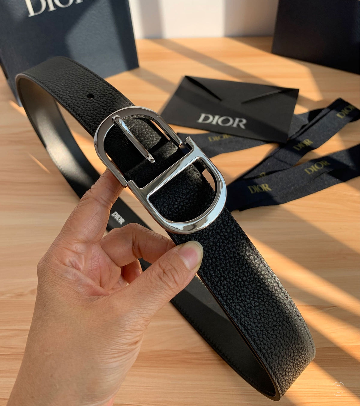 Black Grained Calfskin Belt, 35 MM