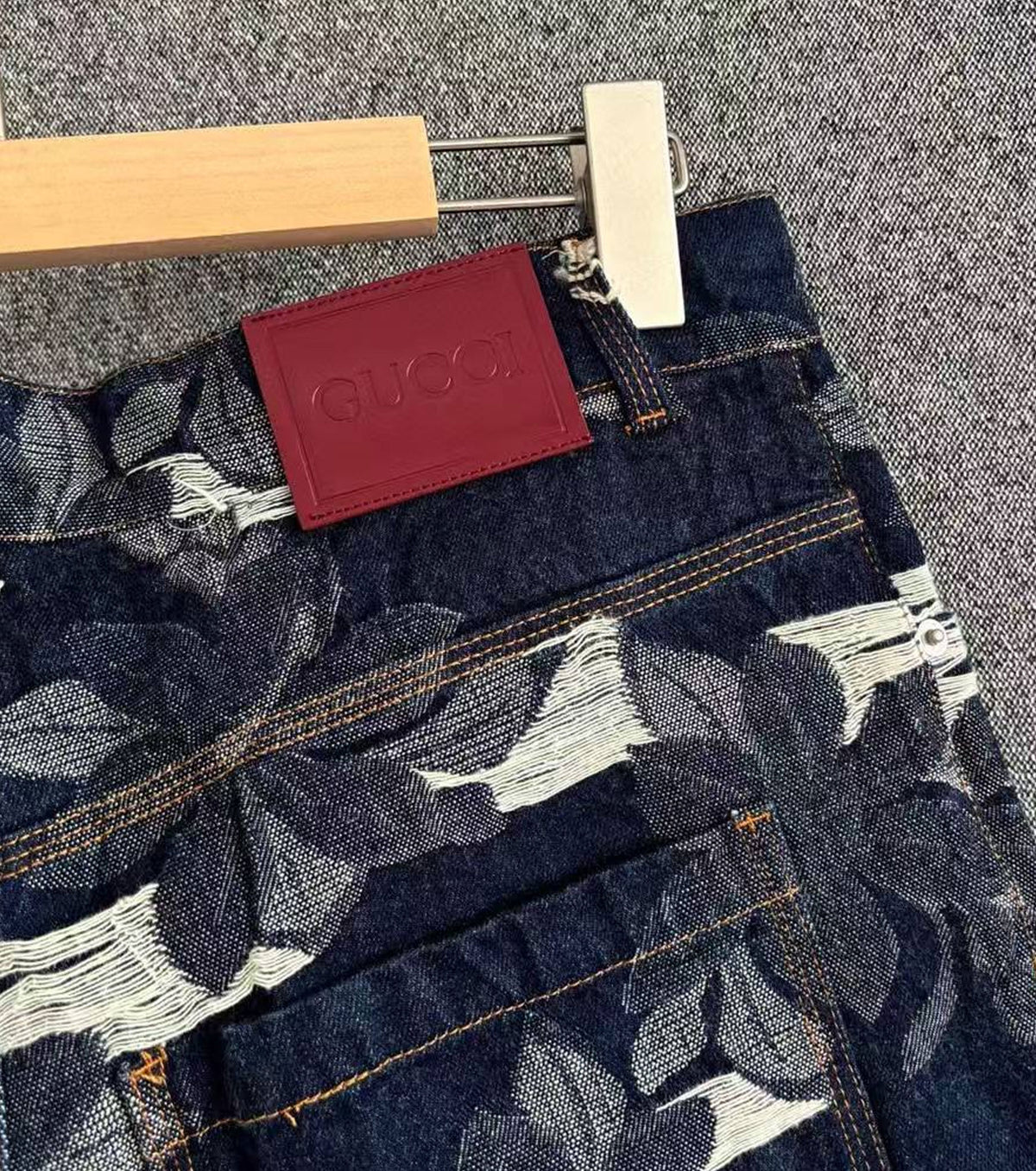 Denim jacquard trousers