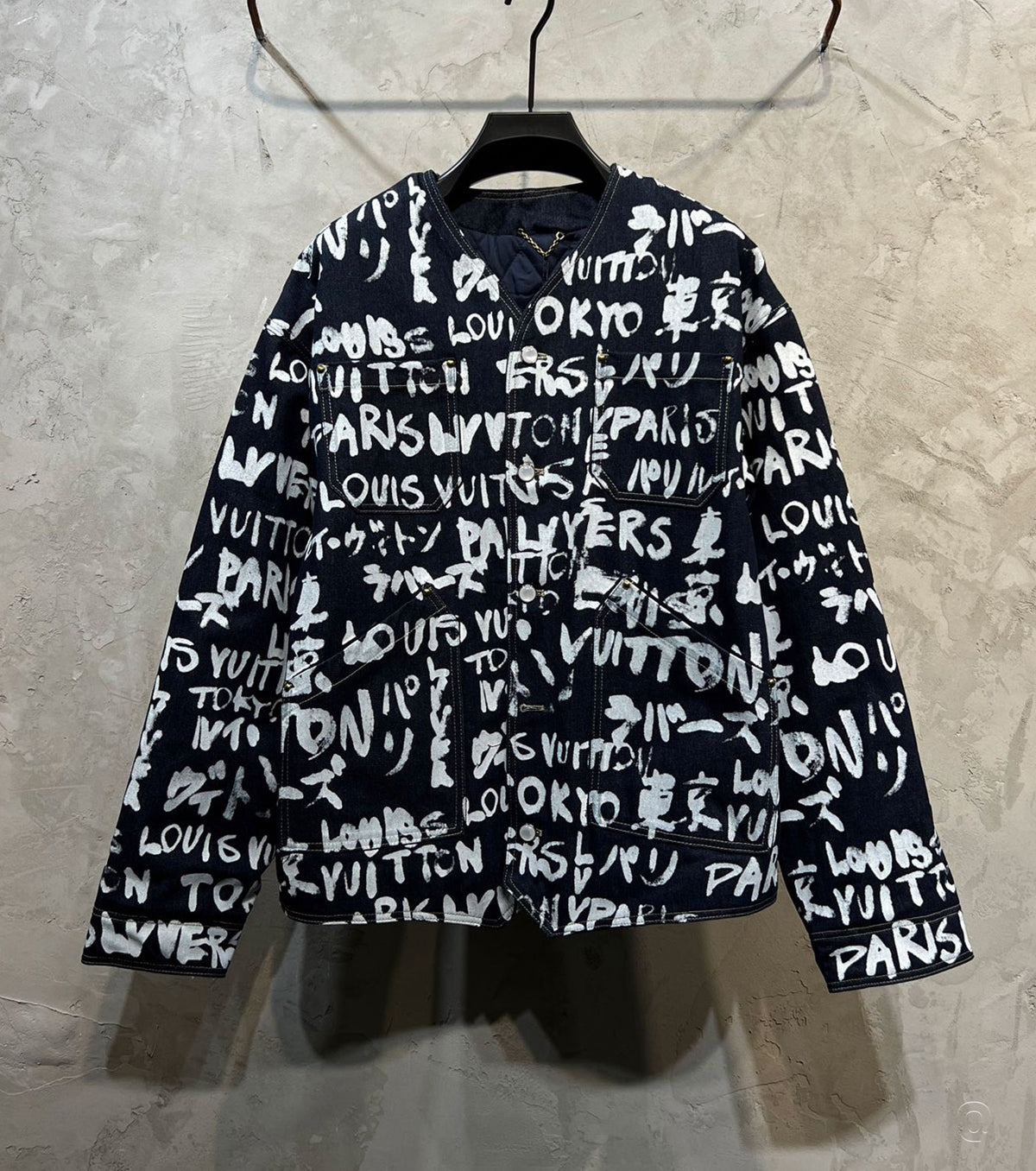 Men Denim Collarless Jacket