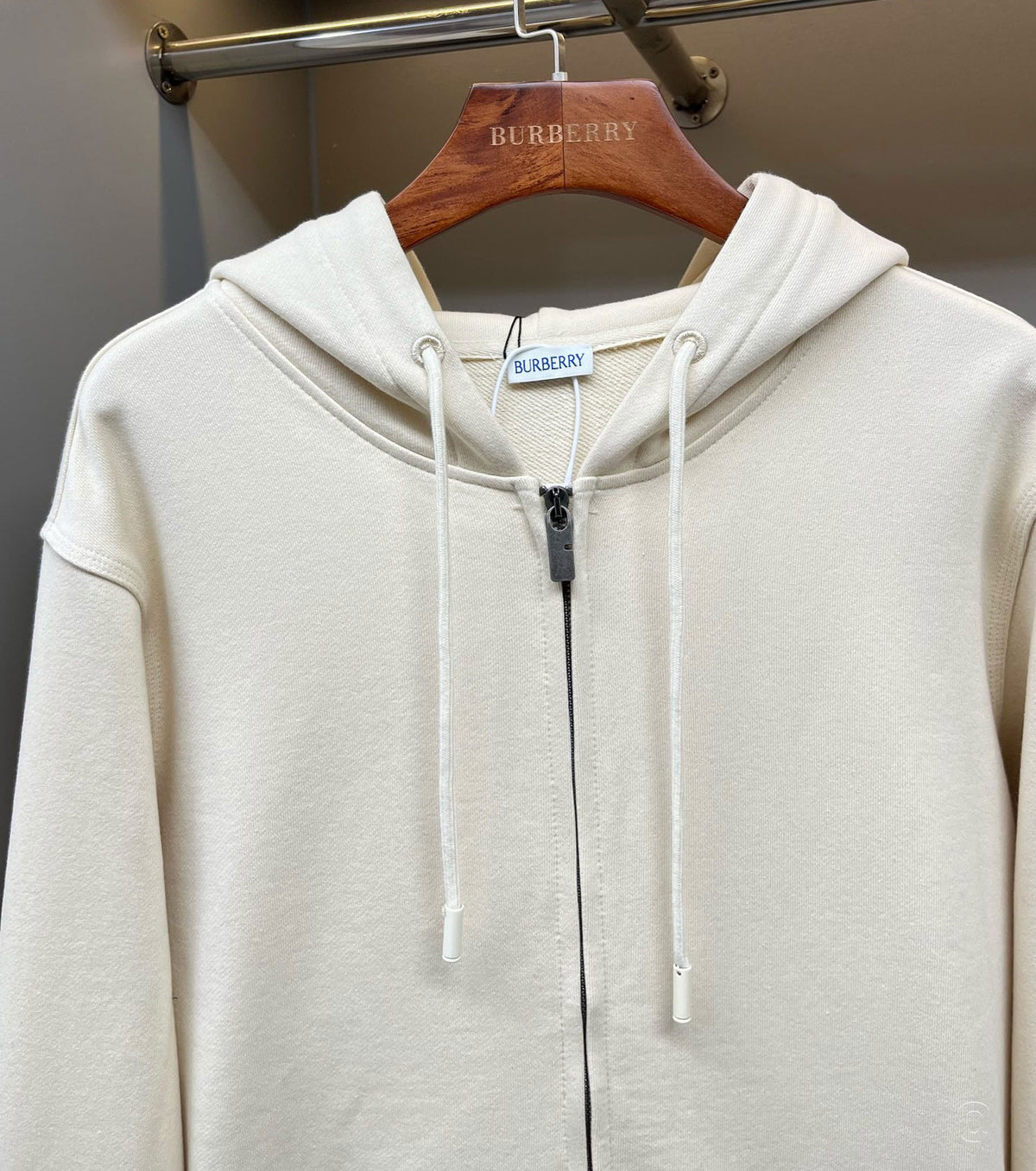 Check Label Cotton Zip Hoodie