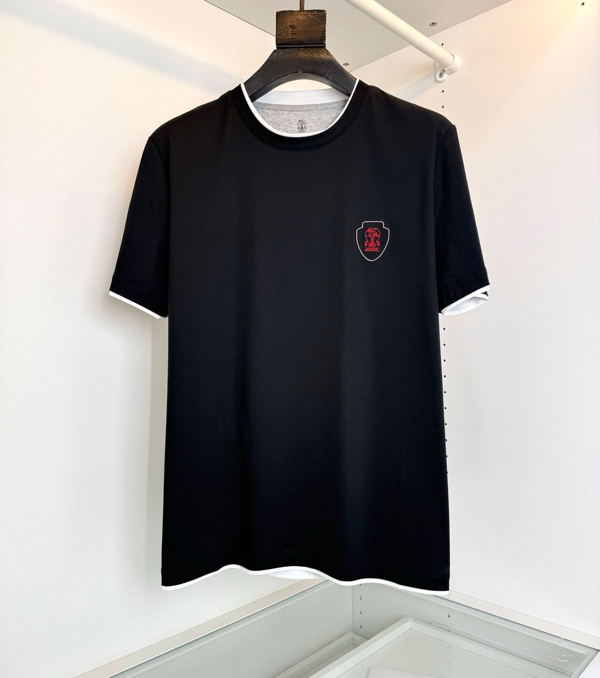 Cotton T-shirt with faux-layering and logo