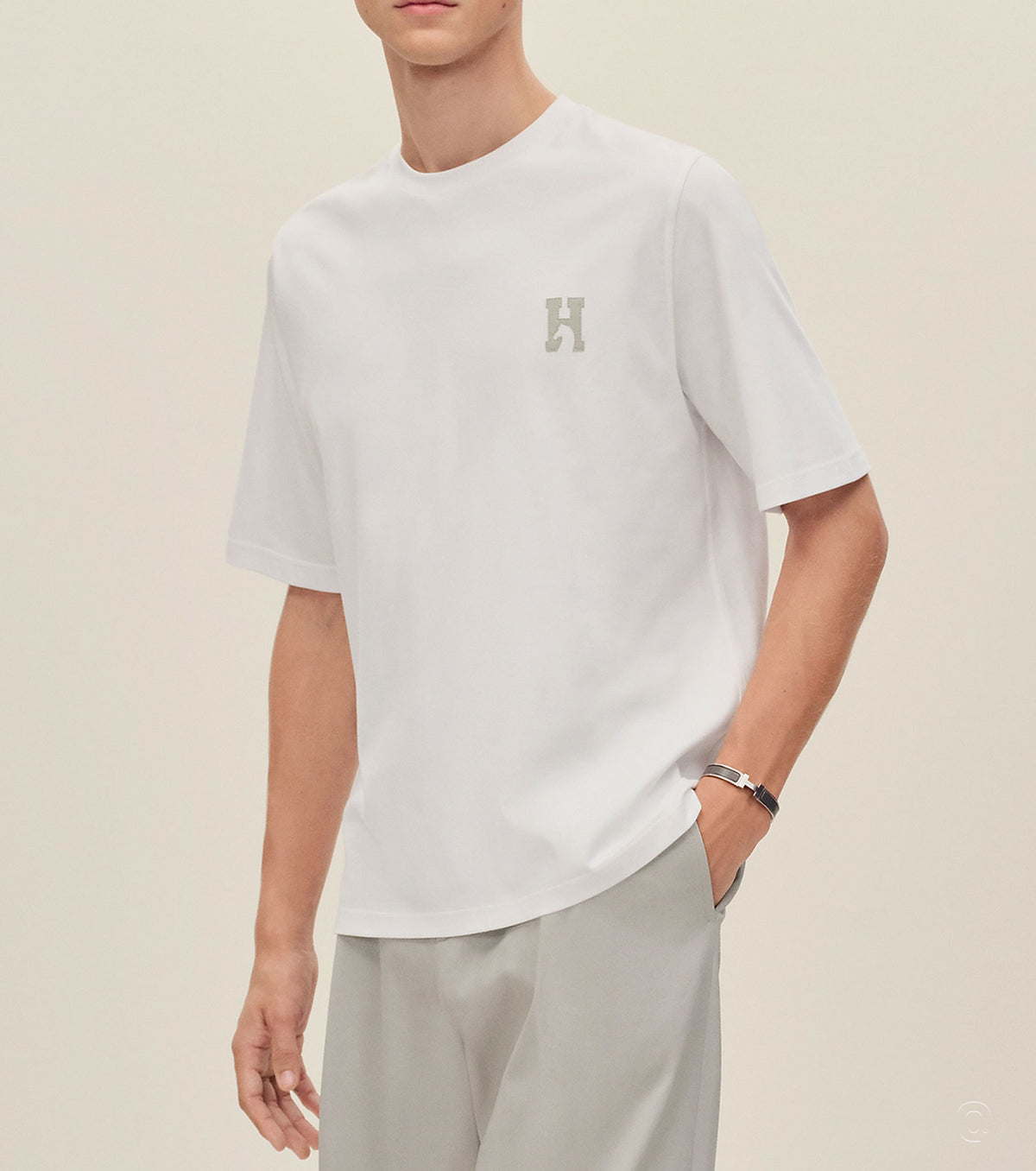 Тениска "H'Cheval" с кожен детайл 26-1145