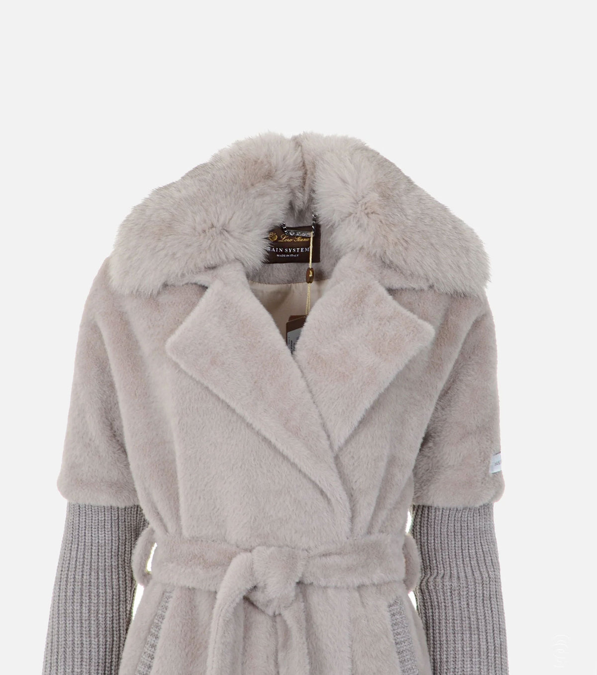 Women Cashmere Alcantara Coat with Silver Fox