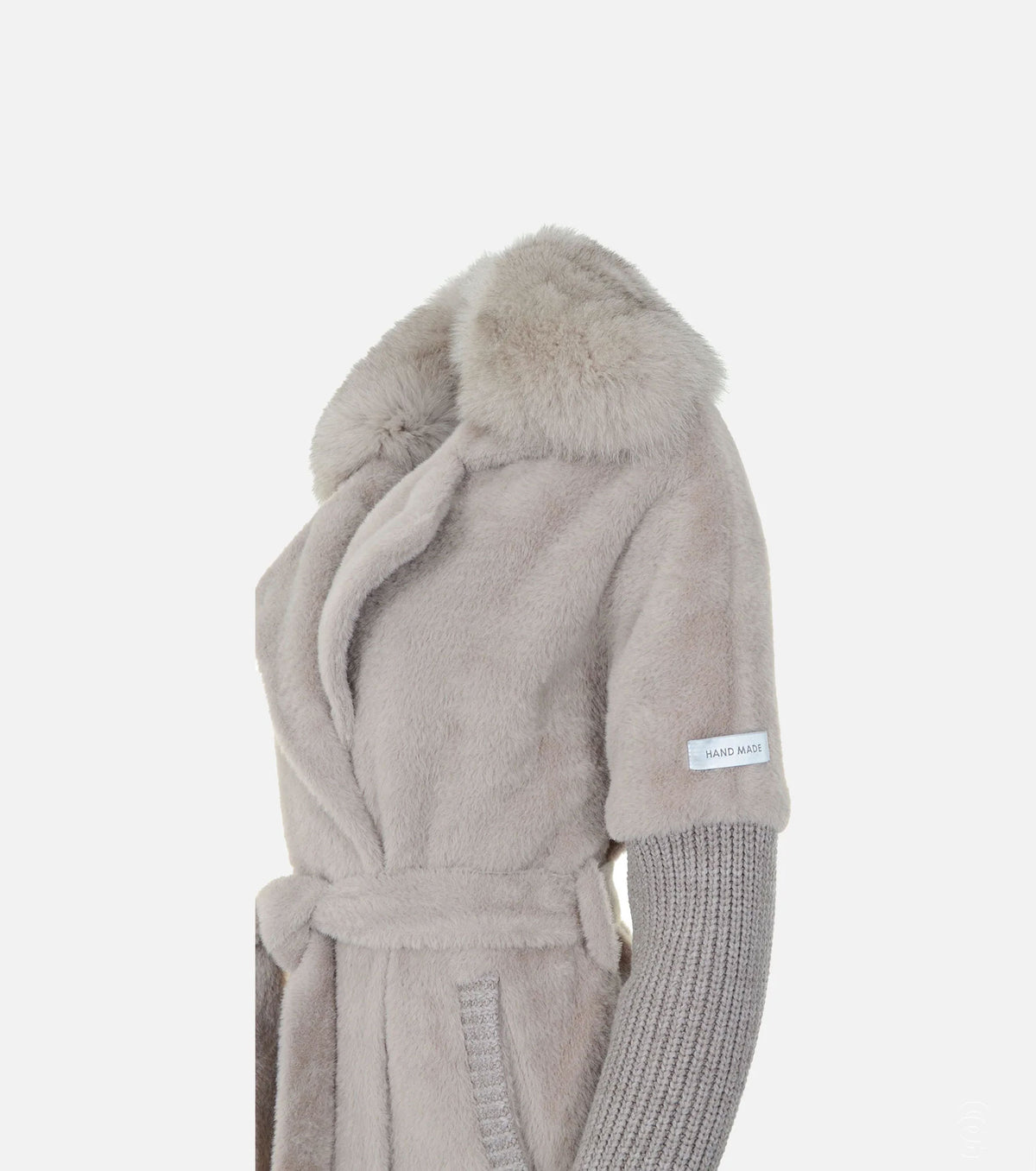 Women Cashmere Alcantara Coat with Silver Fox