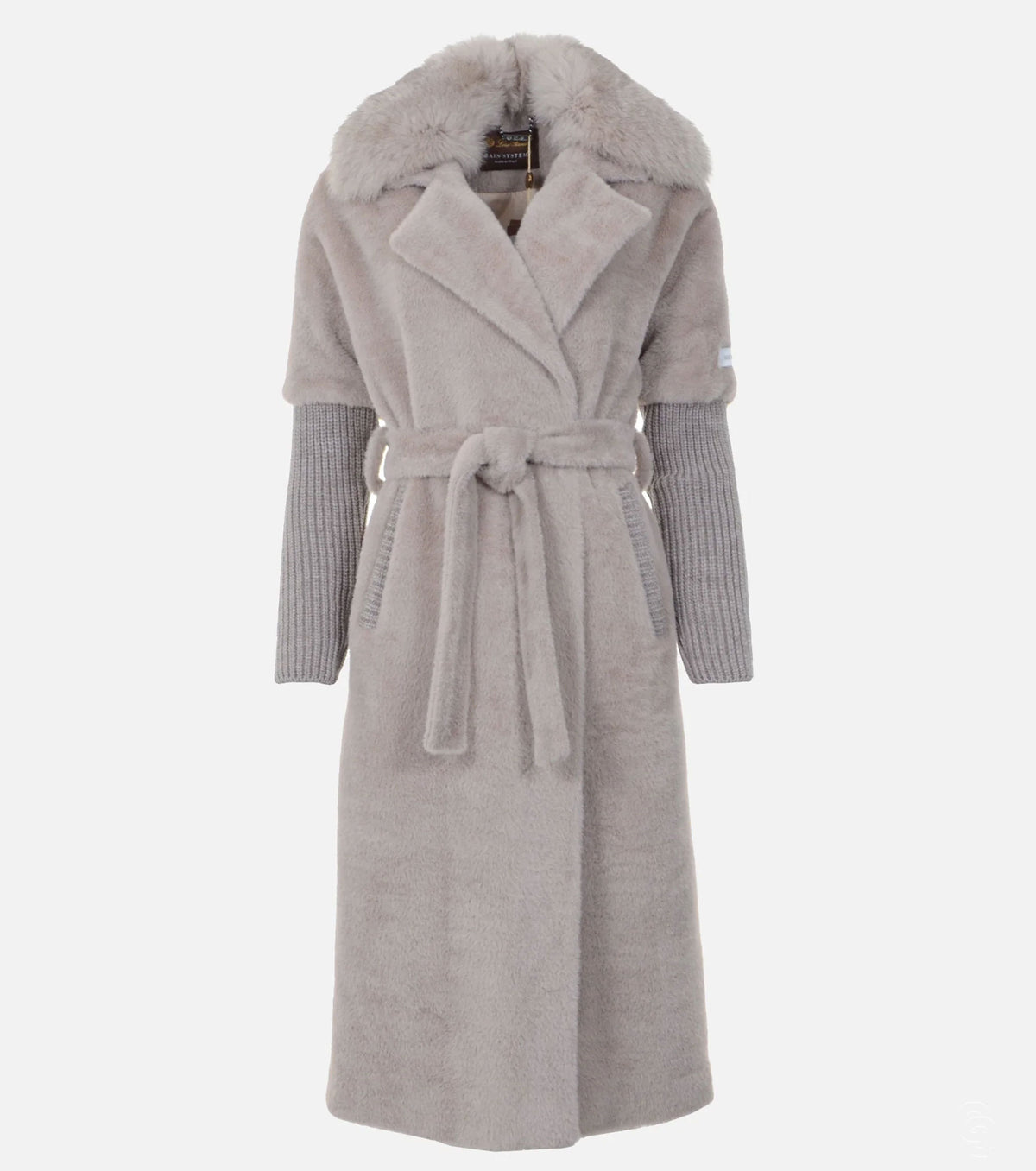 Women Cashmere Alcantara Coat with Silver Fox