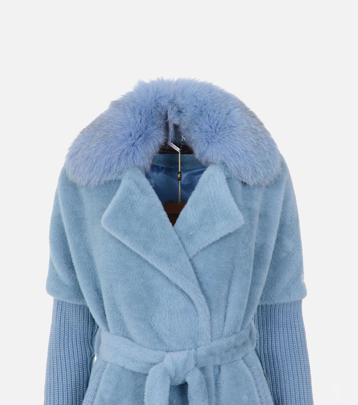 Women Cashmere Alcantara Coat with Silver Fox