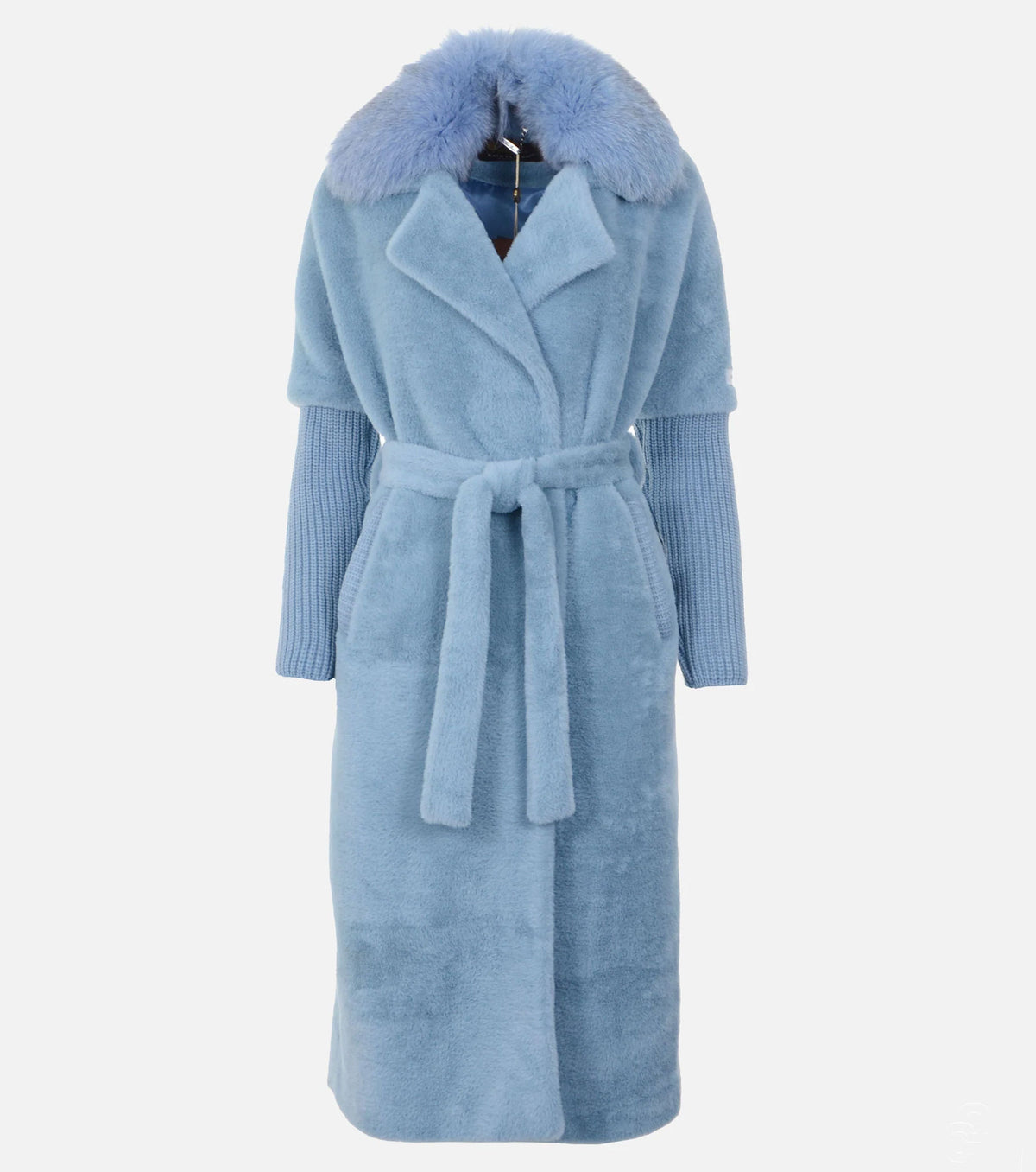 Women Cashmere Alcantara Coat with Silver Fox