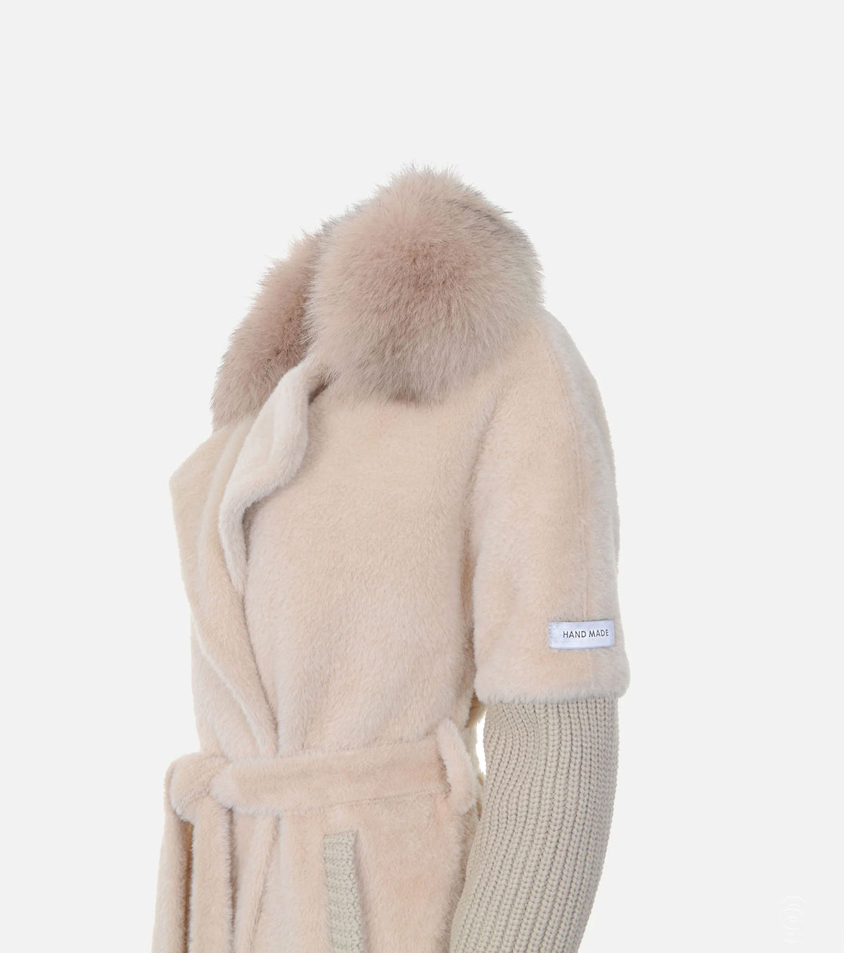 Women Cashmere Alcantara Coat with Silver Fox