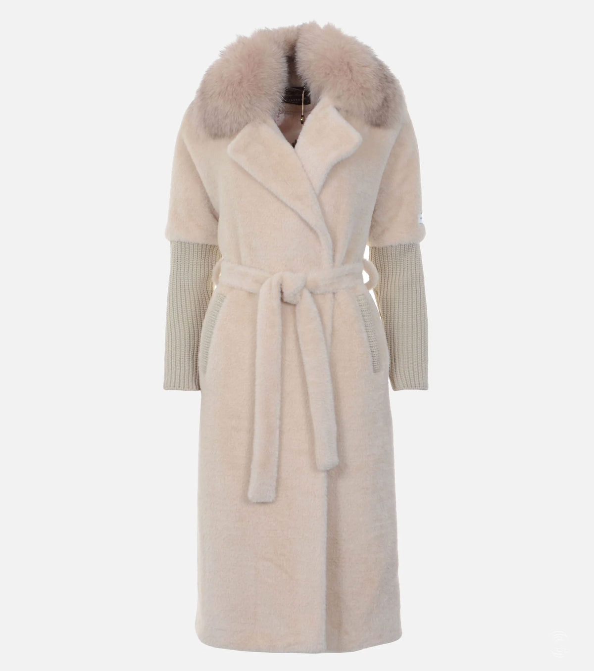 Women Cashmere Alcantara Coat with Silver Fox