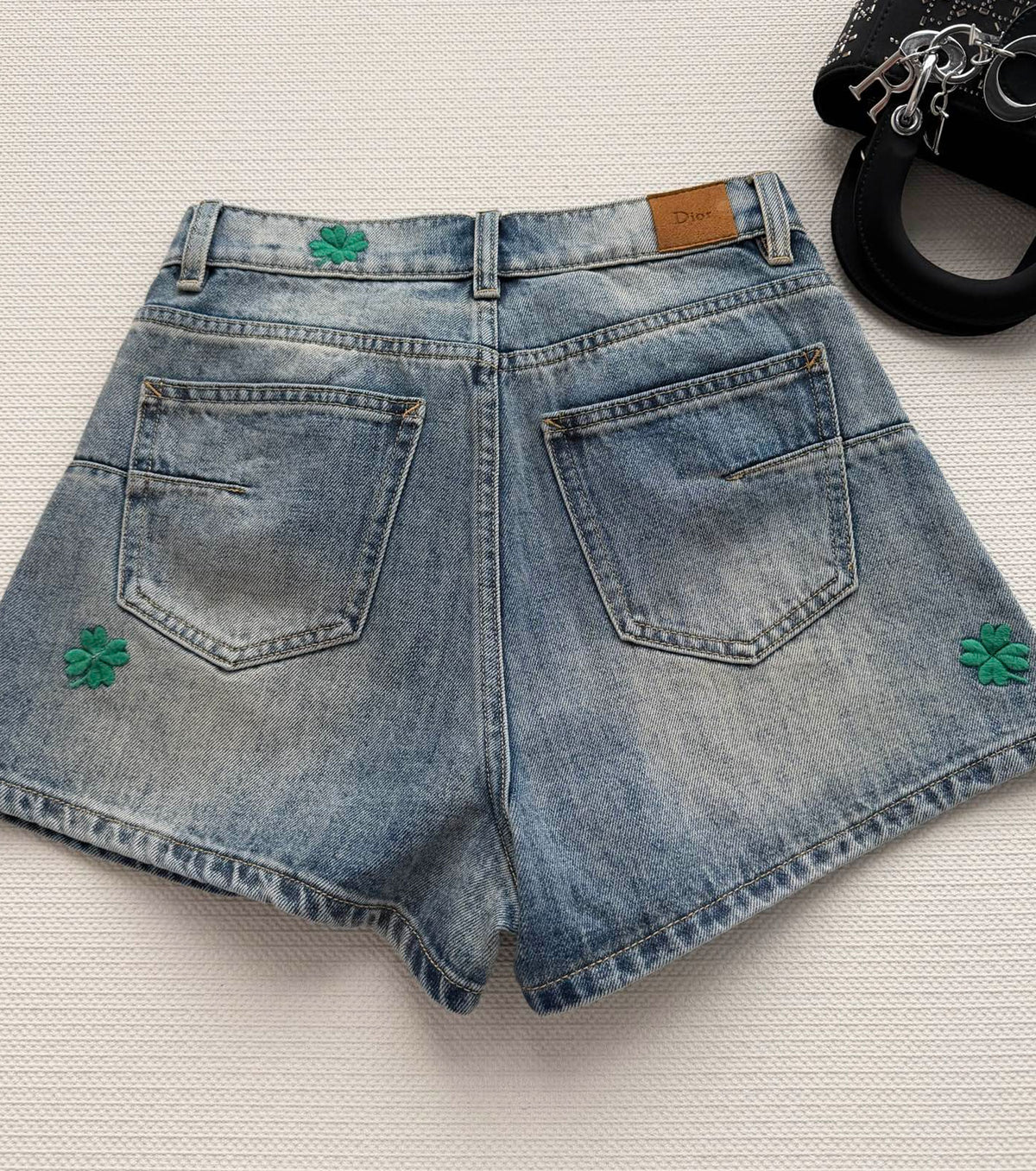 Embroidered denim shorts