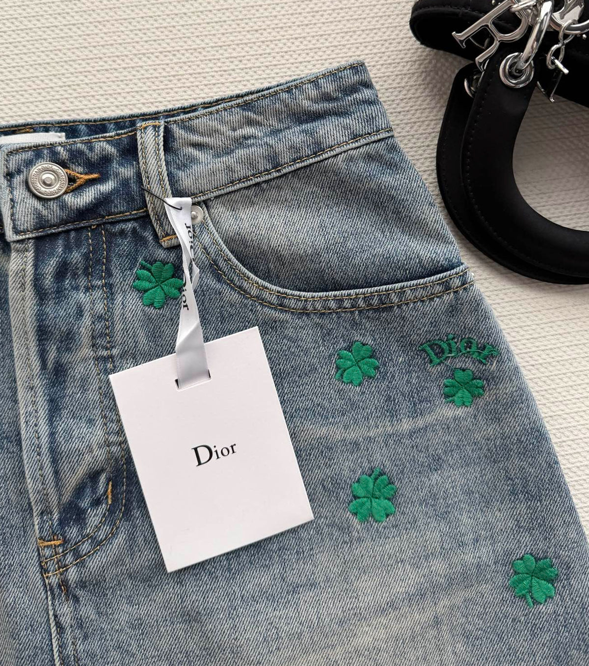 Embroidered denim shorts
