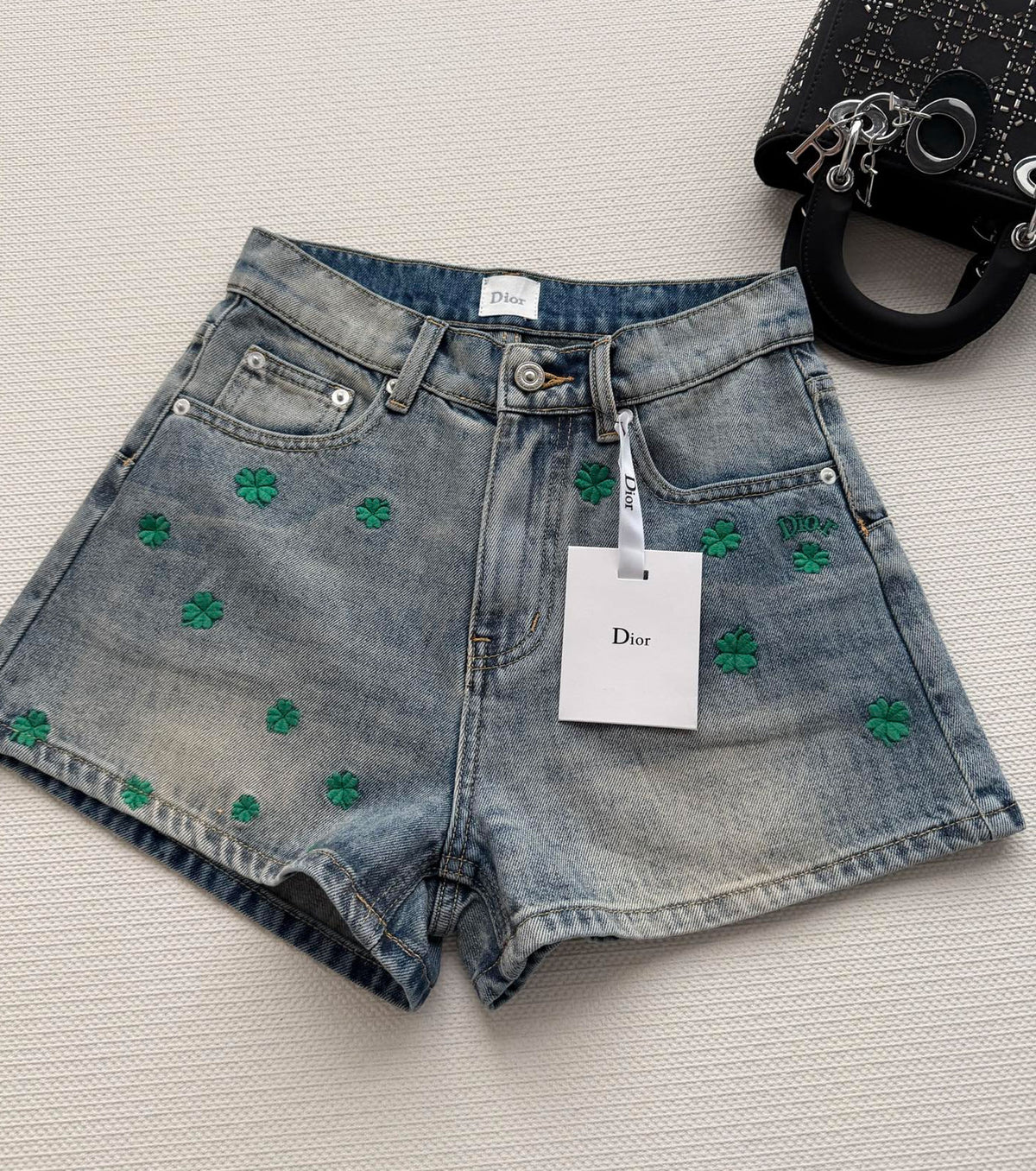 Embroidered denim shorts
