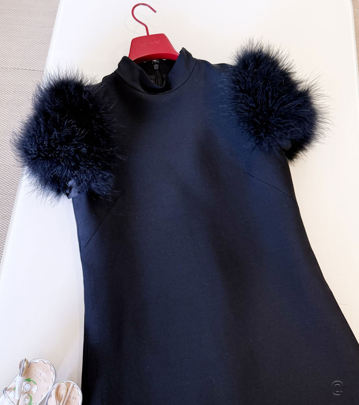 Mini dress with feather sleeves