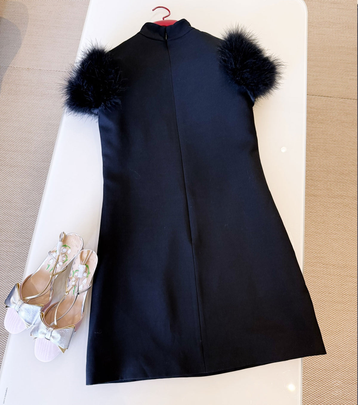 Mini dress with feather sleeves