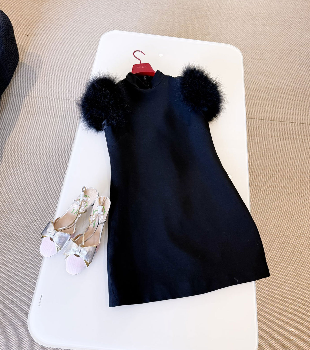 Mini dress with feather sleeves