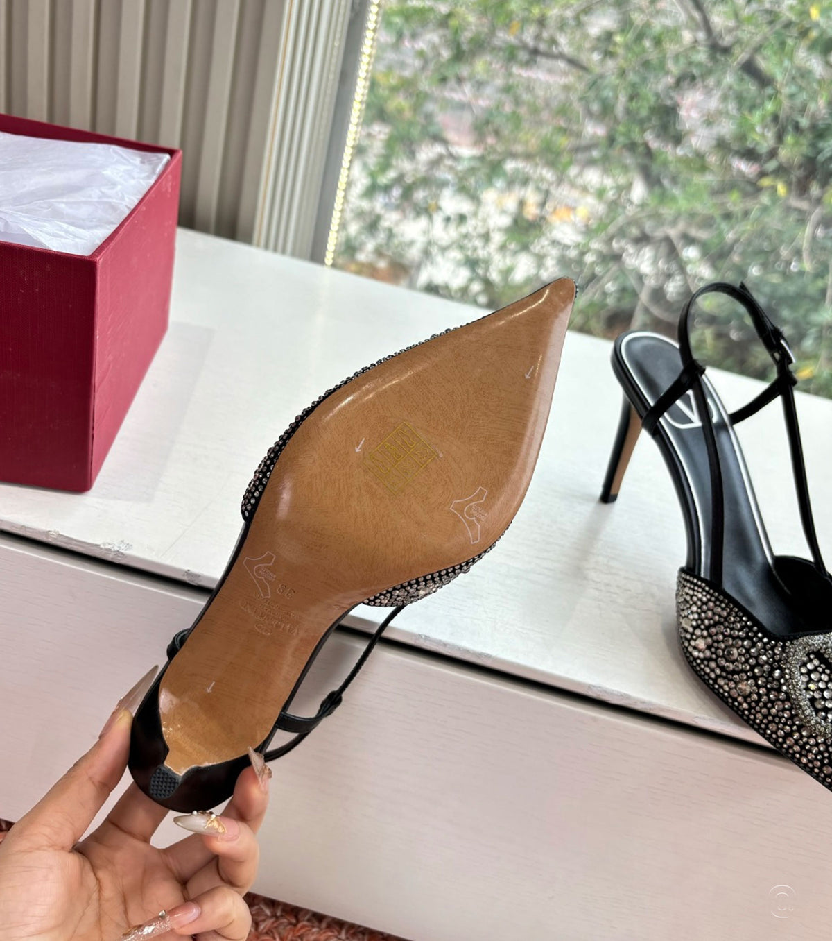 VLogo Signature embellished slingback pumps