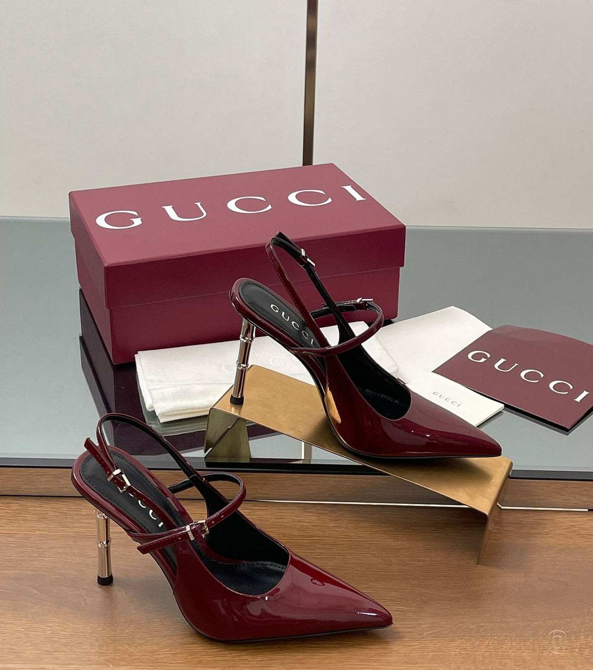 Bamboo Slingback Pumps in Patent Leather