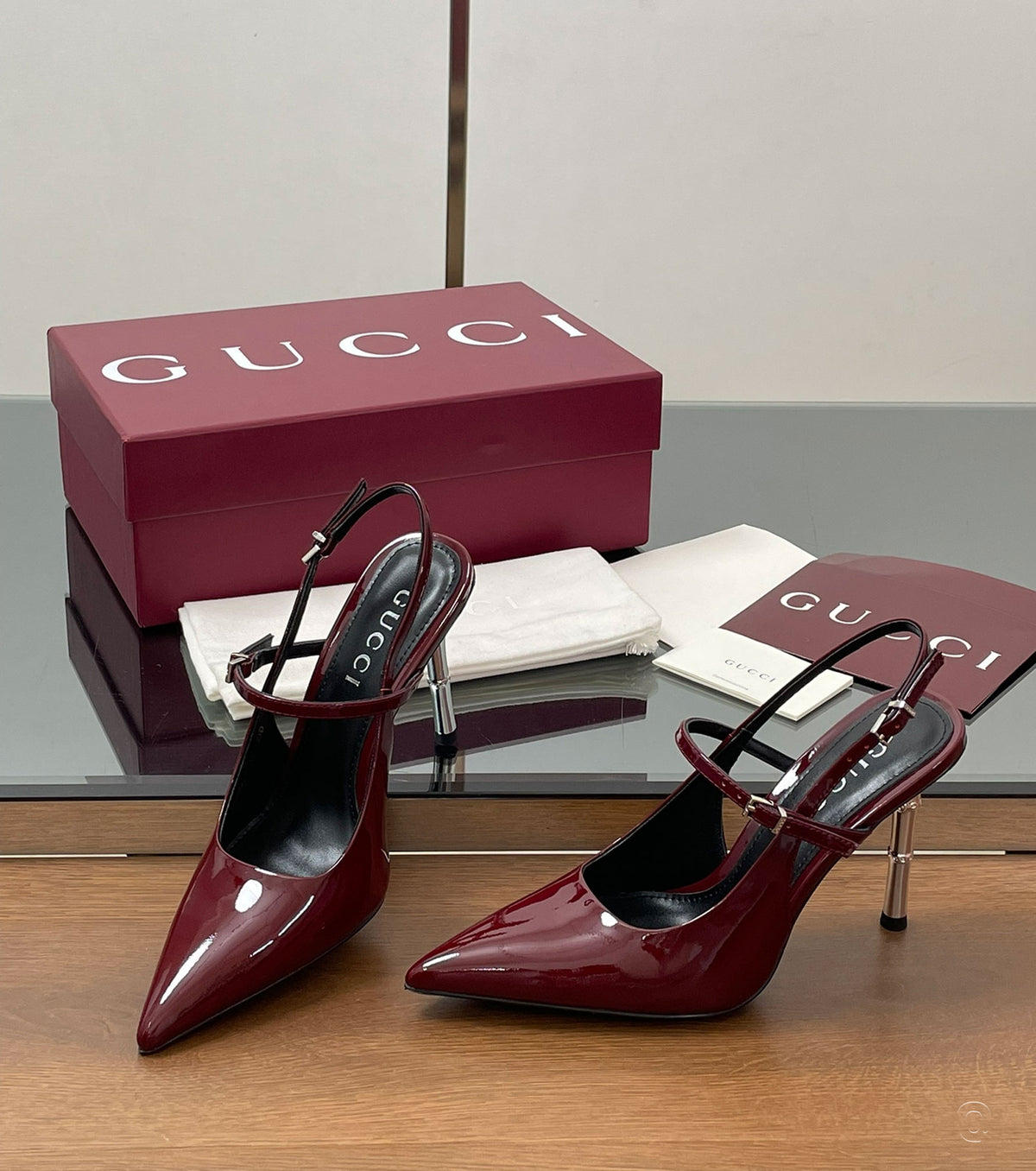 Bamboo Slingback Pumps in Patent Leather