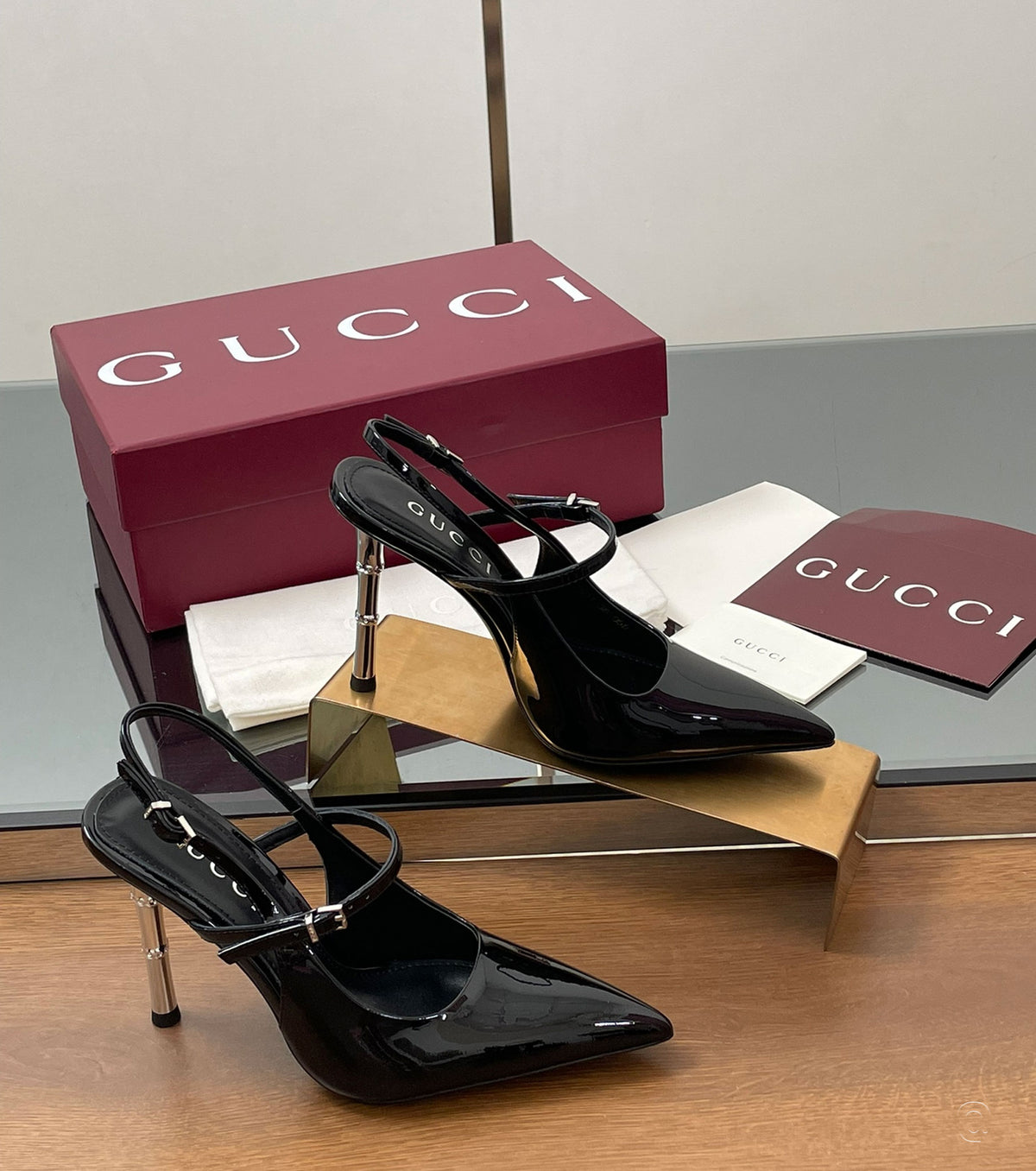 Bamboo Slingback Pumps in Patent Leather