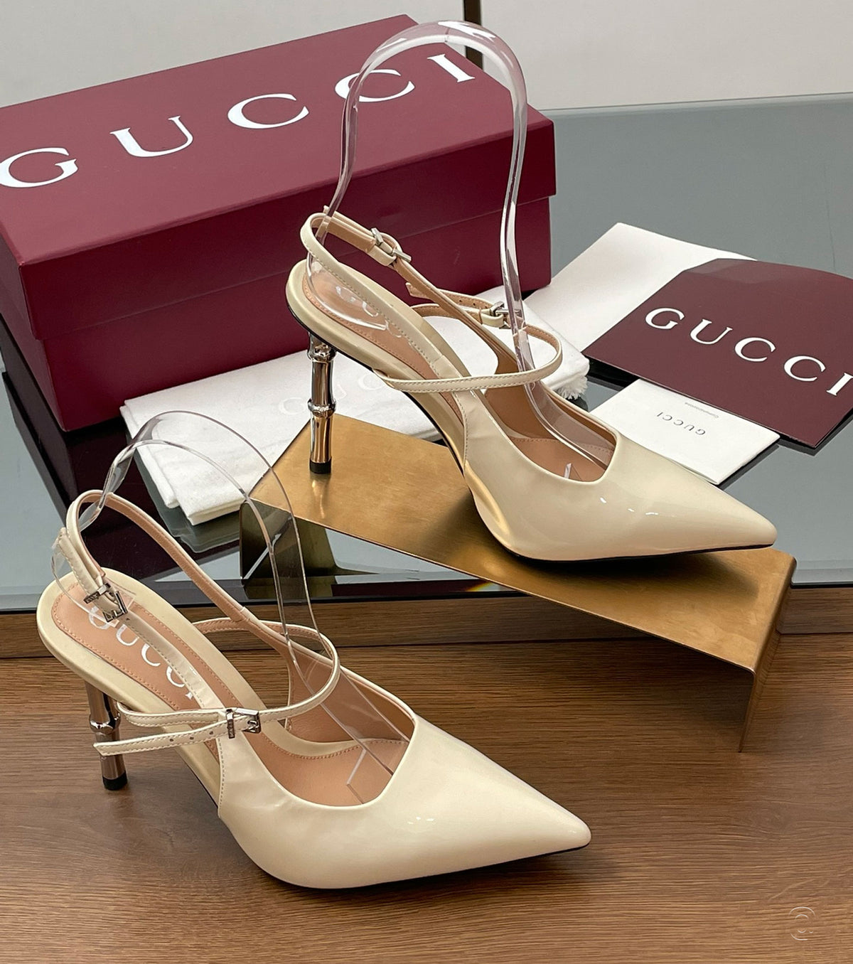 Bamboo Slingback Pumps in Patent Leather