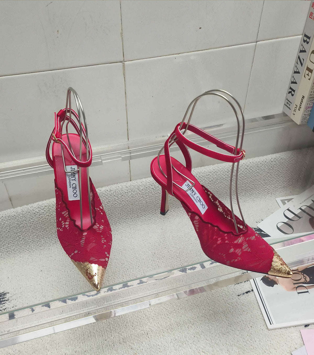 Faiz Lace Pumps with Metal Lace Detail