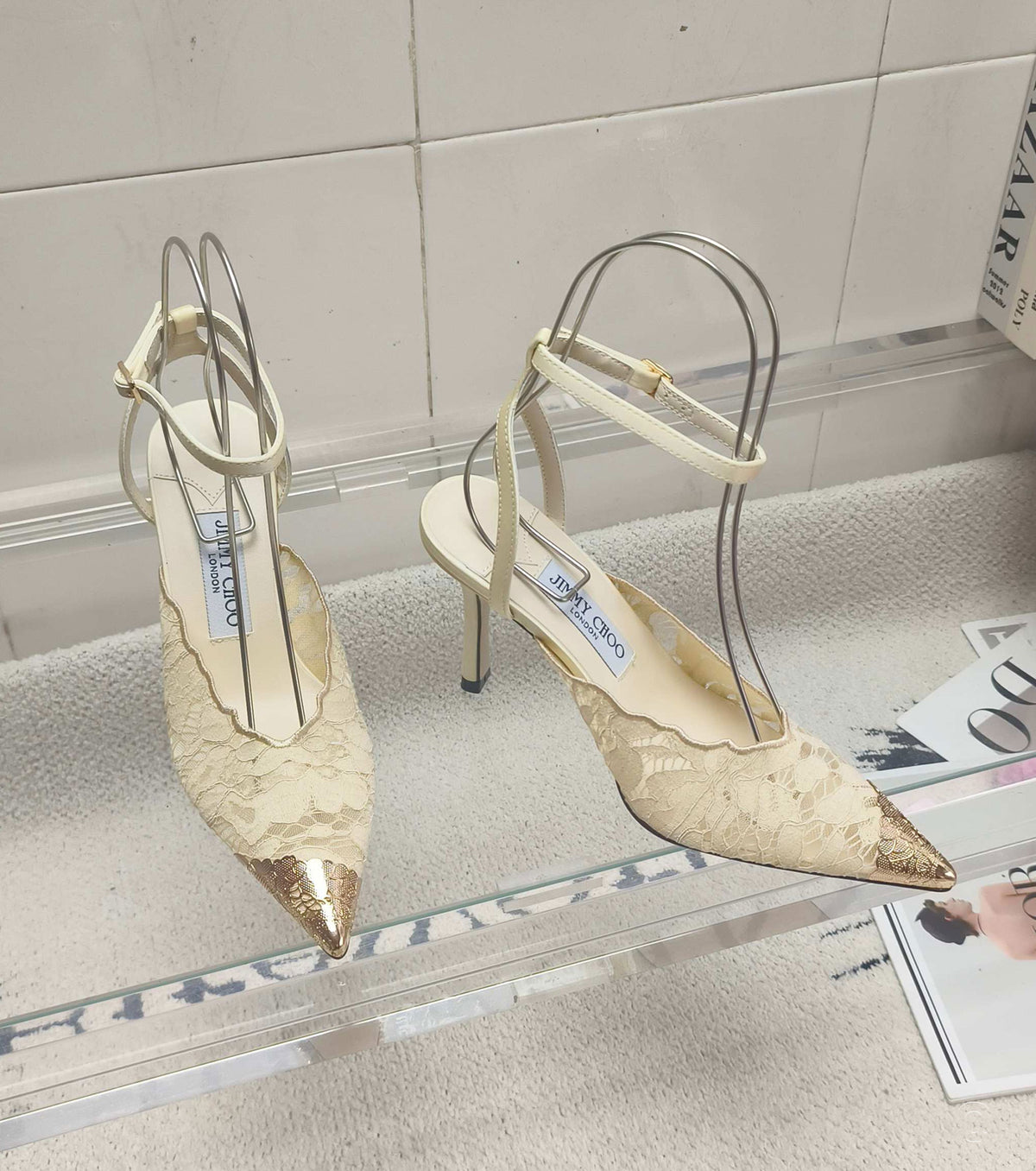 Faiz Lace Pumps with Metal Lace Detail