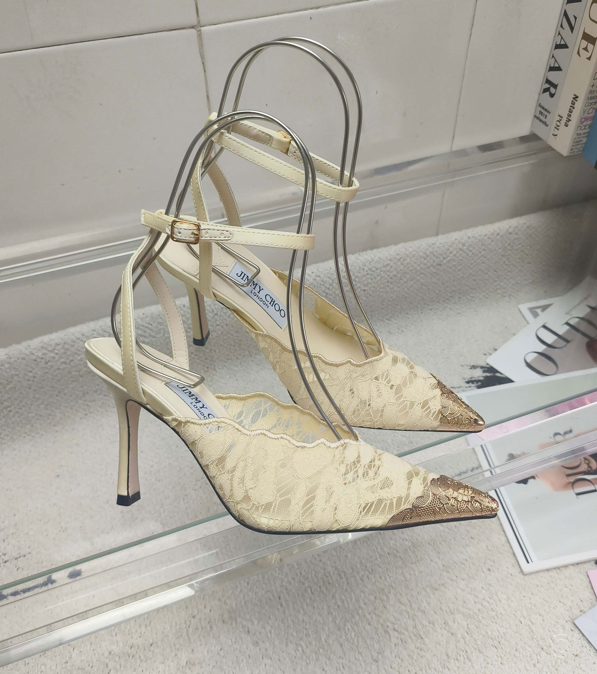 Faiz Lace Pumps with Metal Lace Detail