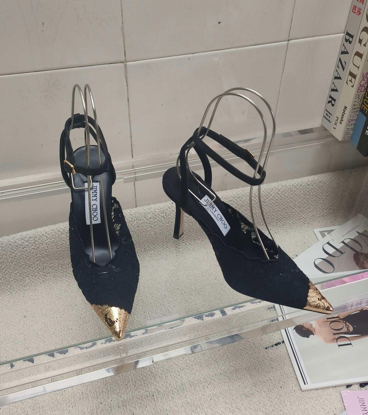 Faiz Lace Pumps with Metal Lace Detail