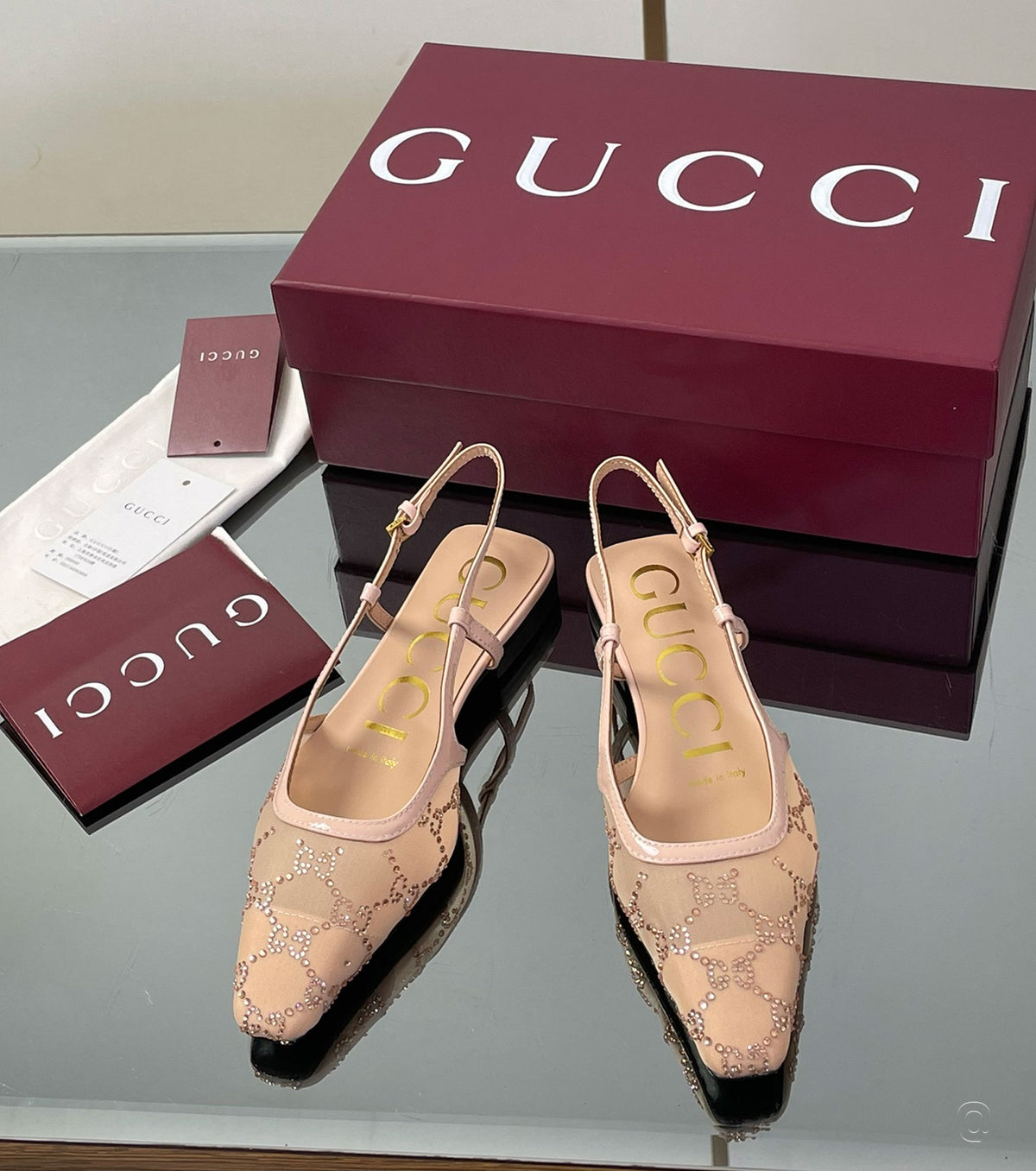 GG crystal slingback pump