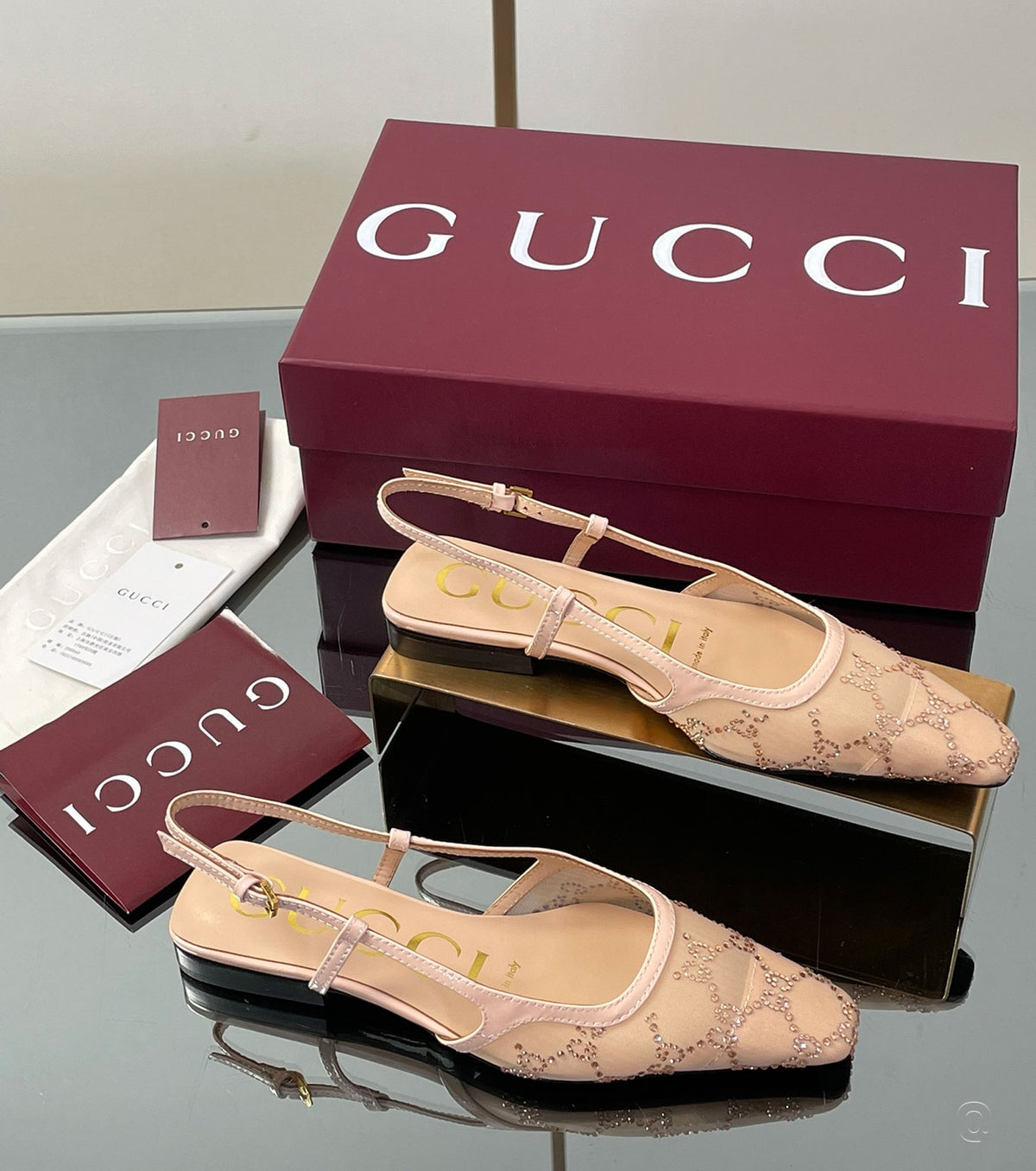 GG crystal slingback pump