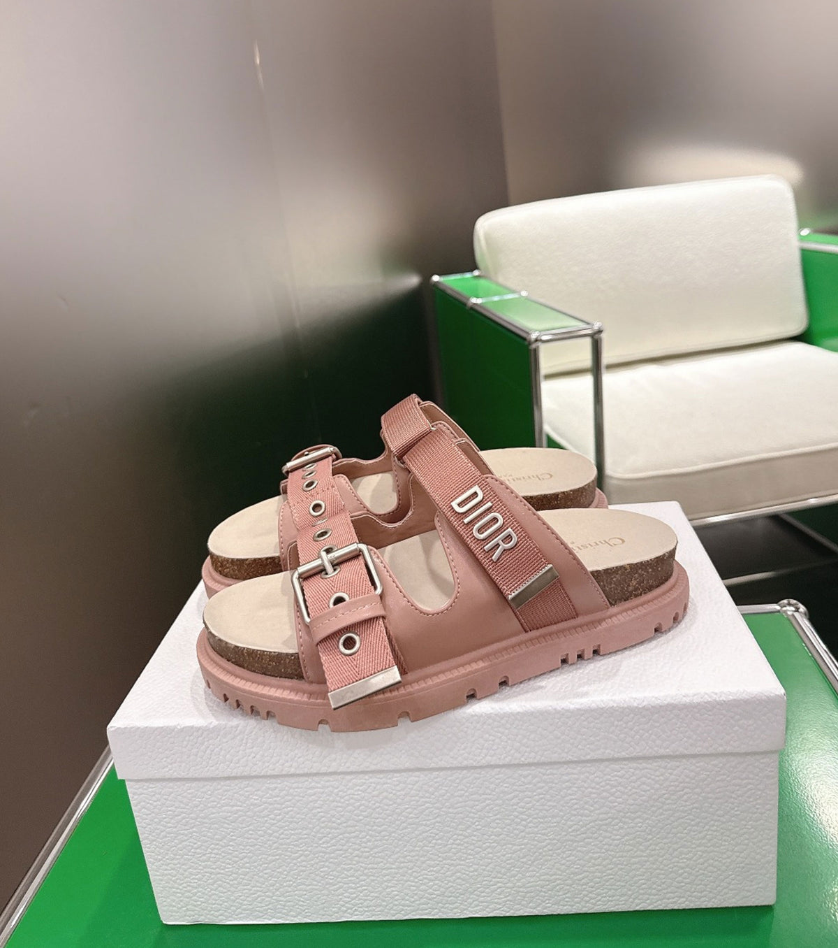 Lambskin and Technical Fabric Slide
