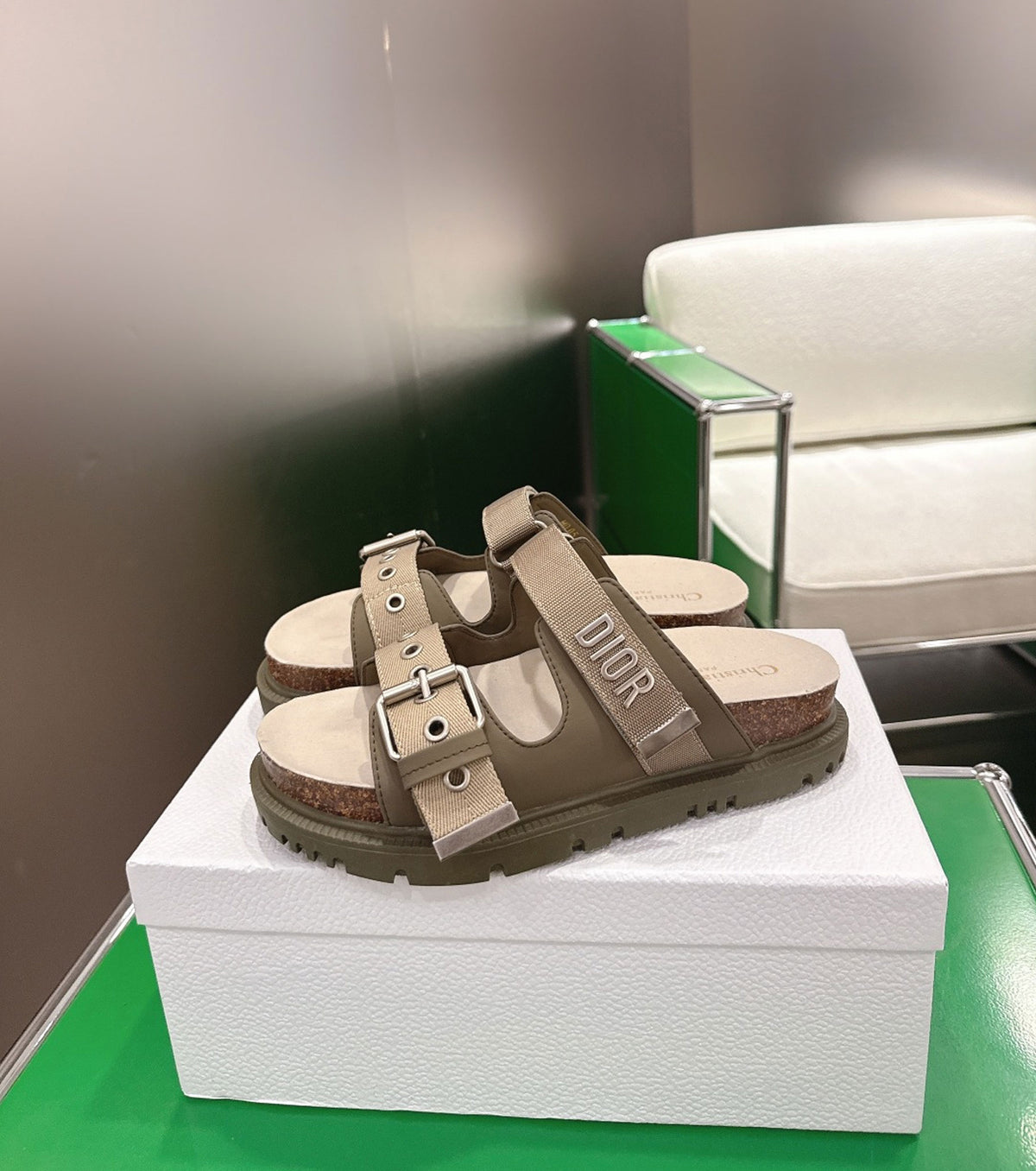 Lambskin and Technical Fabric Slide