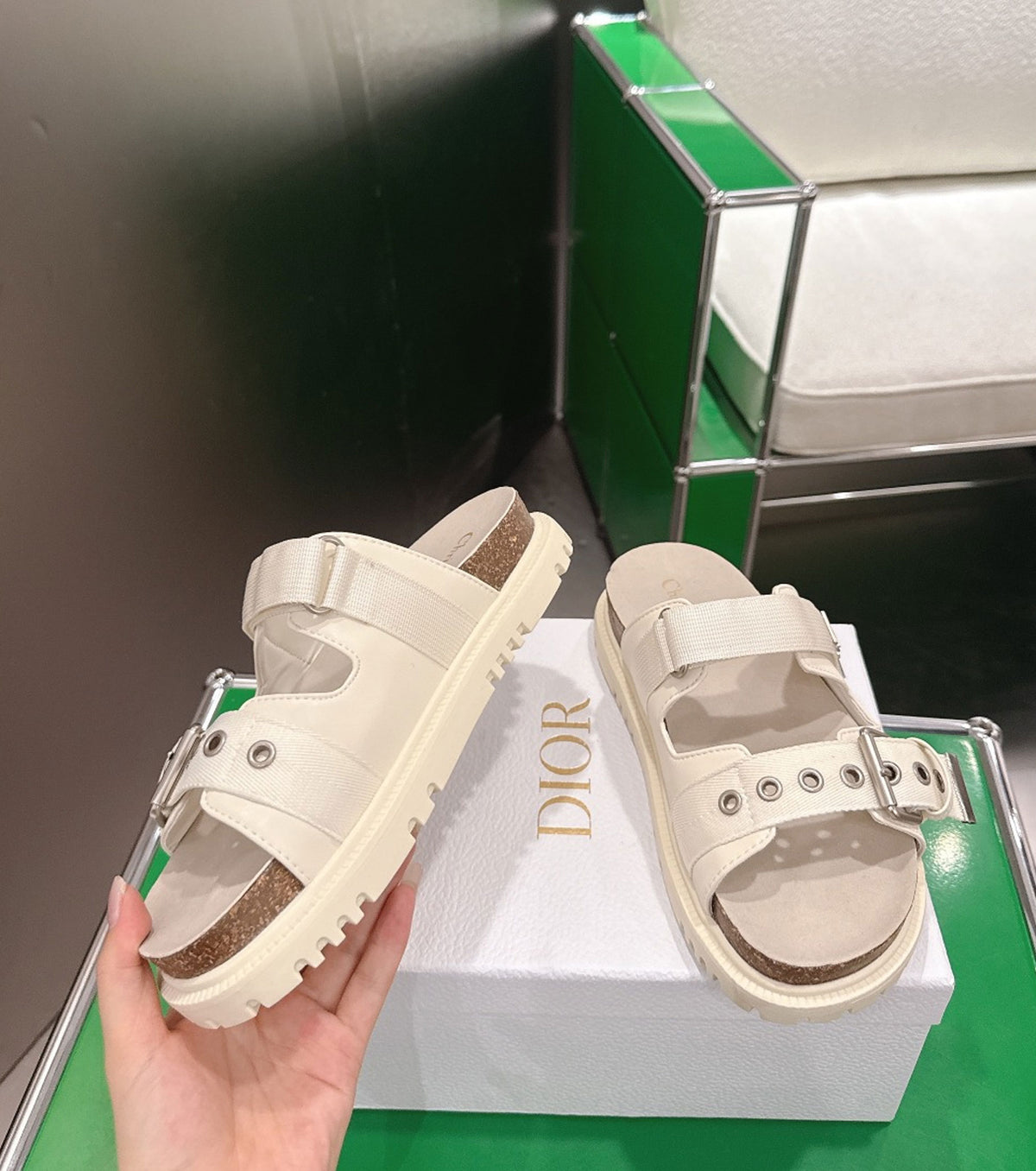 Lambskin and Technical Fabric Slide