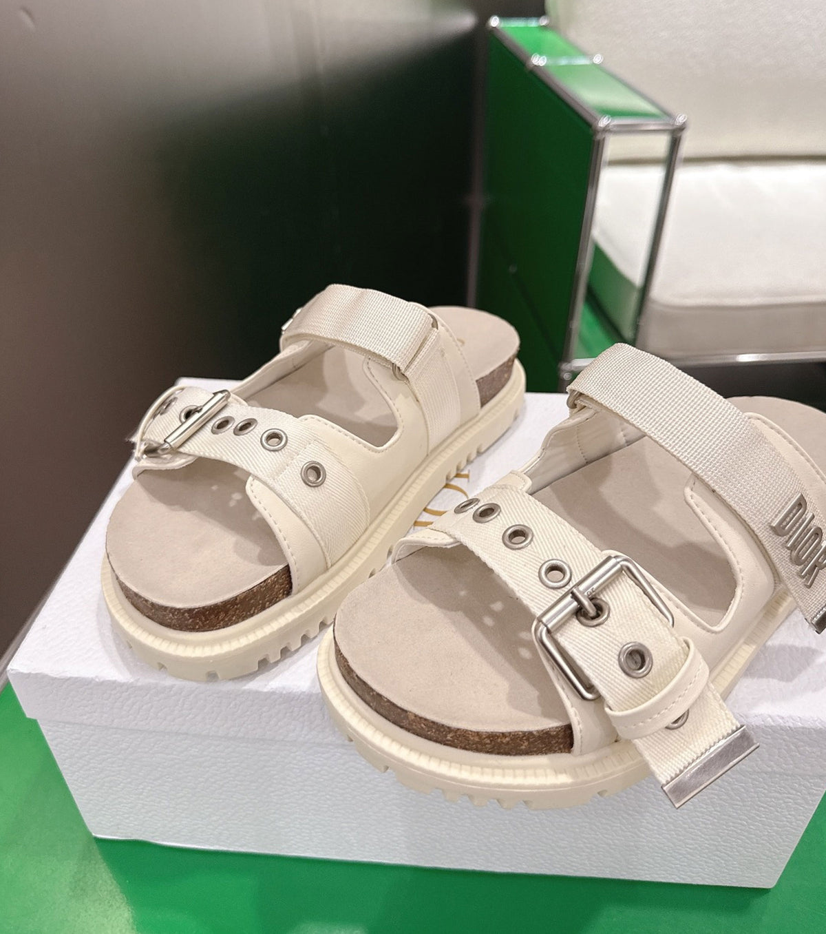 Lambskin and Technical Fabric Slide