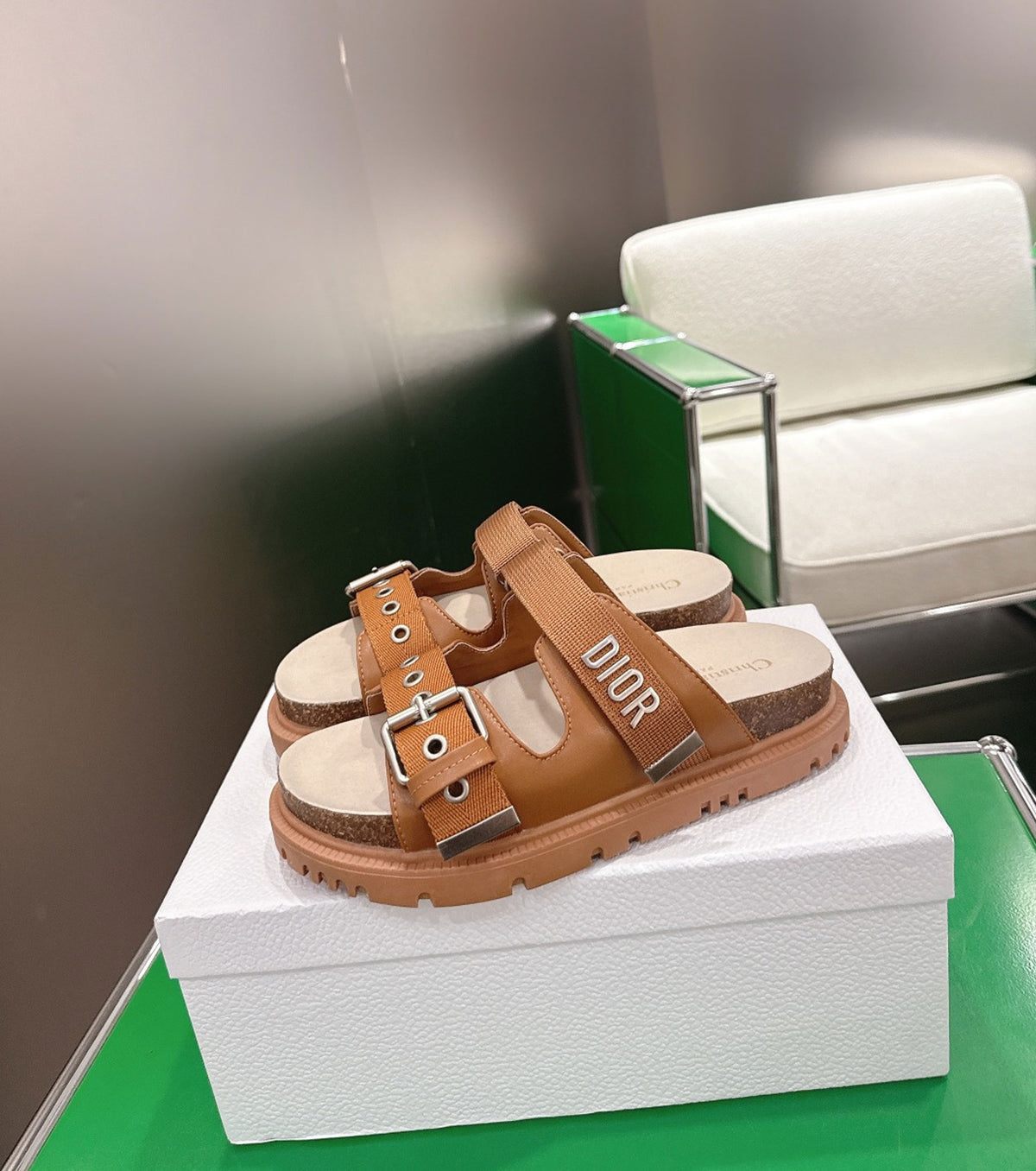 Lambskin and Technical Fabric Slide
