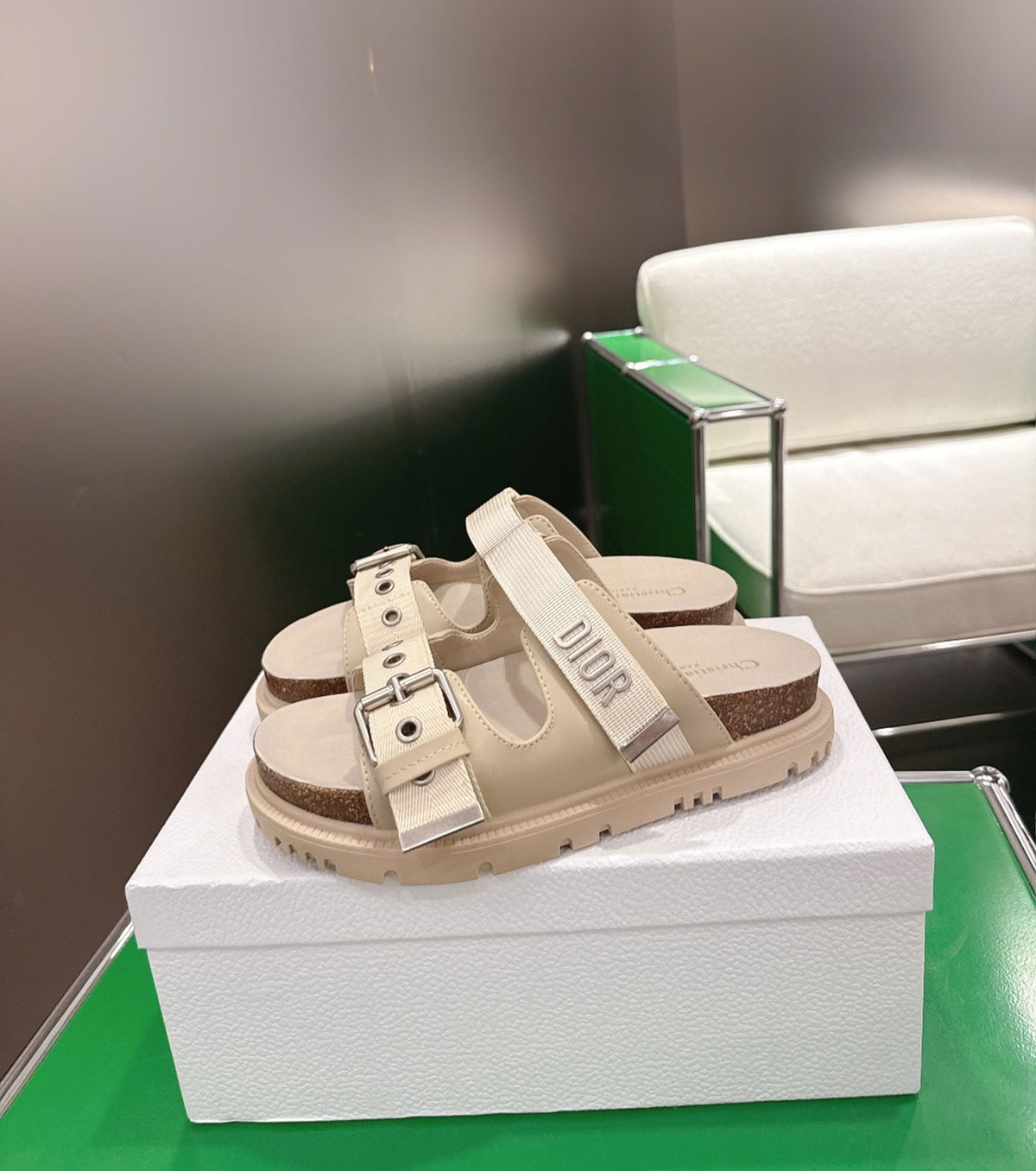 Lambskin and Technical Fabric Slide