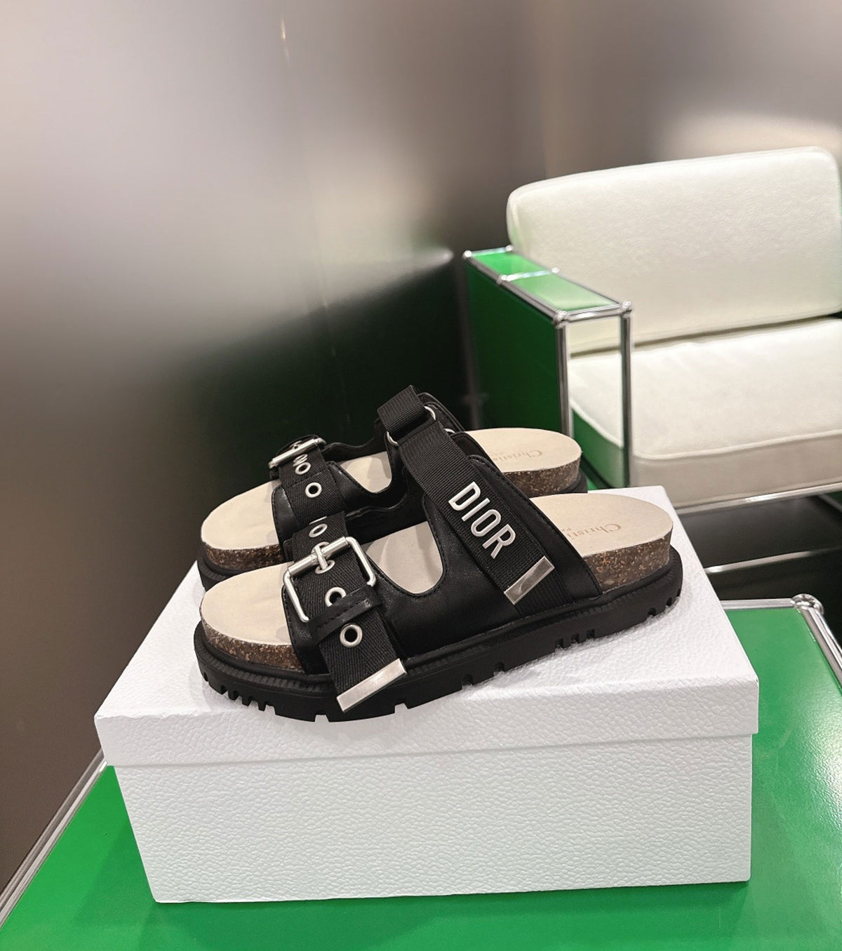 Lambskin and Technical Fabric Slide