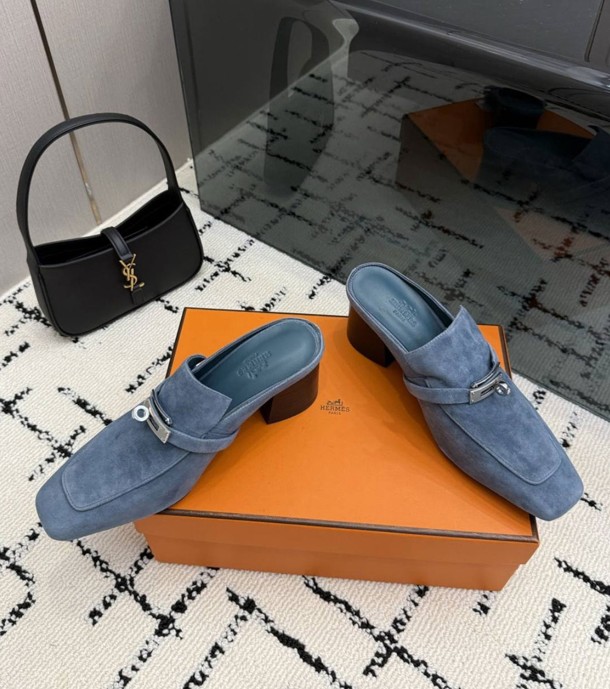 Suede Blossom Mules