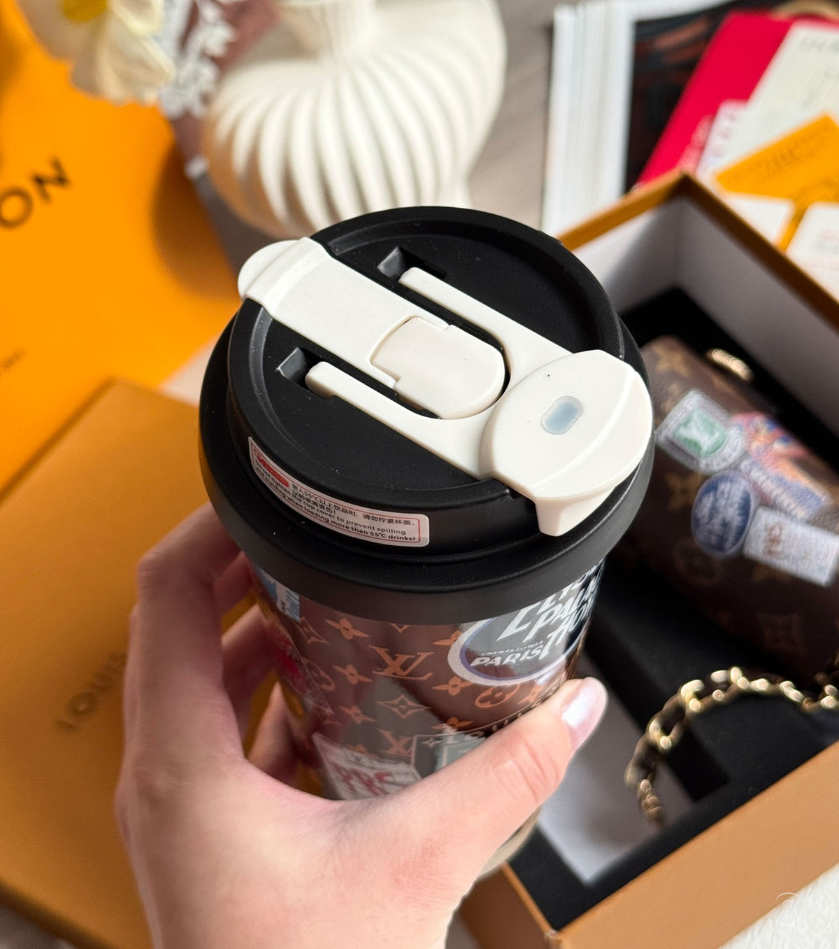 Monogram coffee cup and cup case