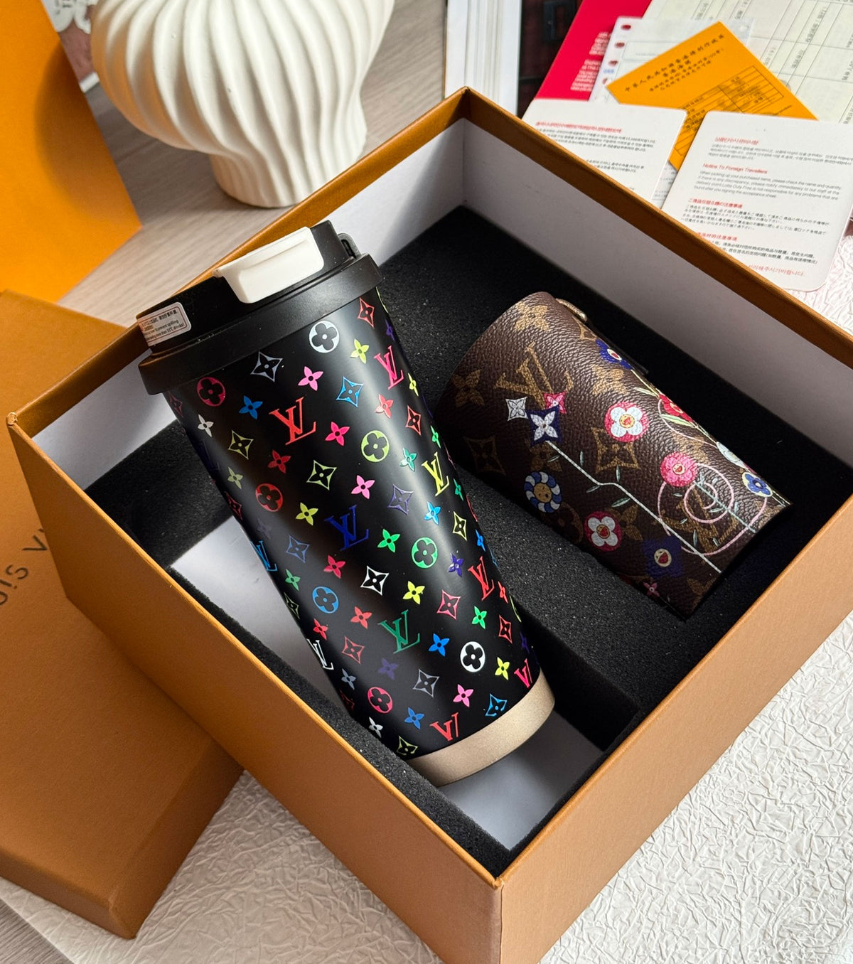 Monogram coffee cup and cup case