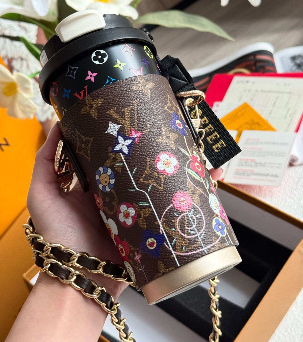 Monogram coffee cup and cup case