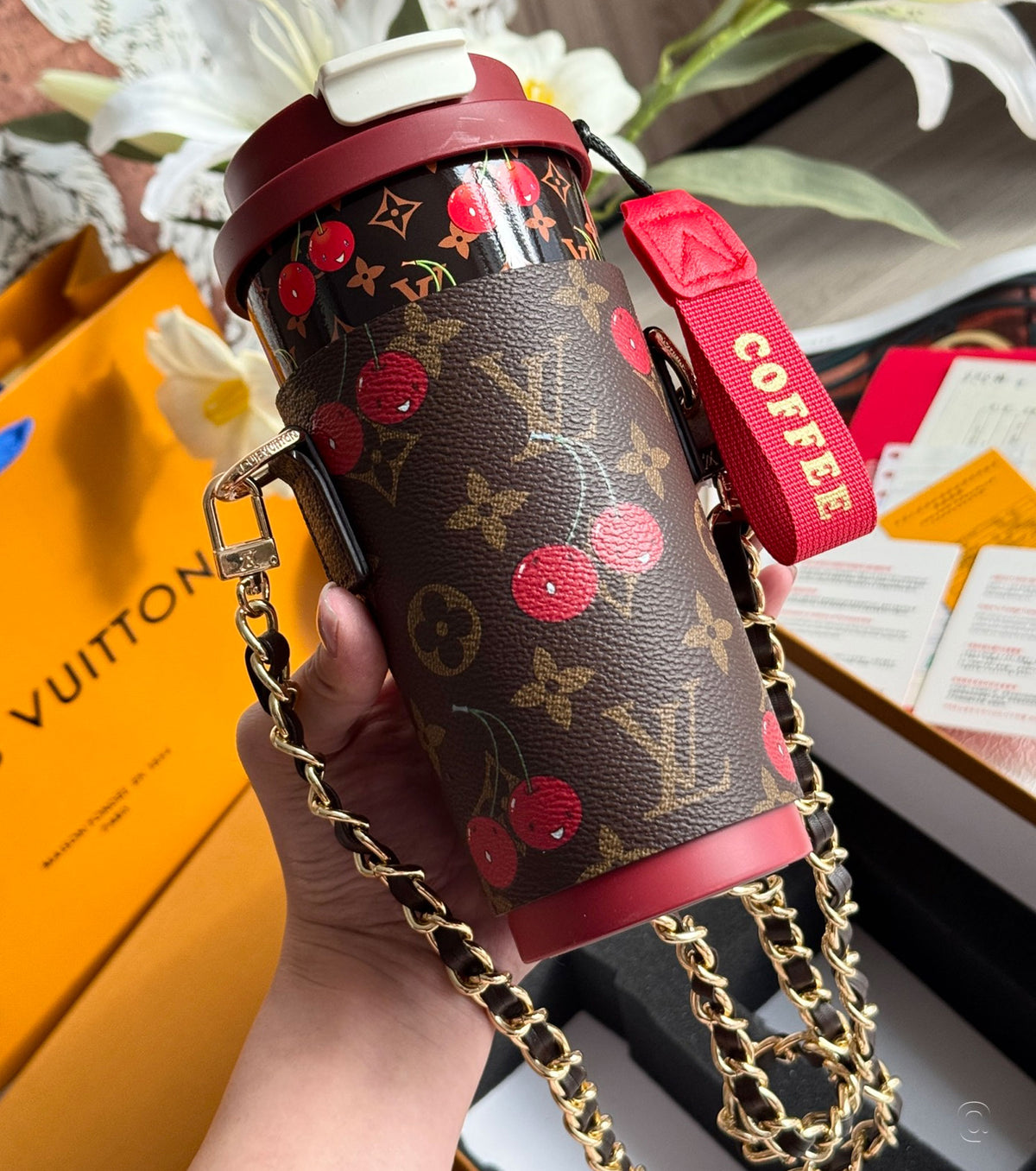 Monogram coffee cup and cup case