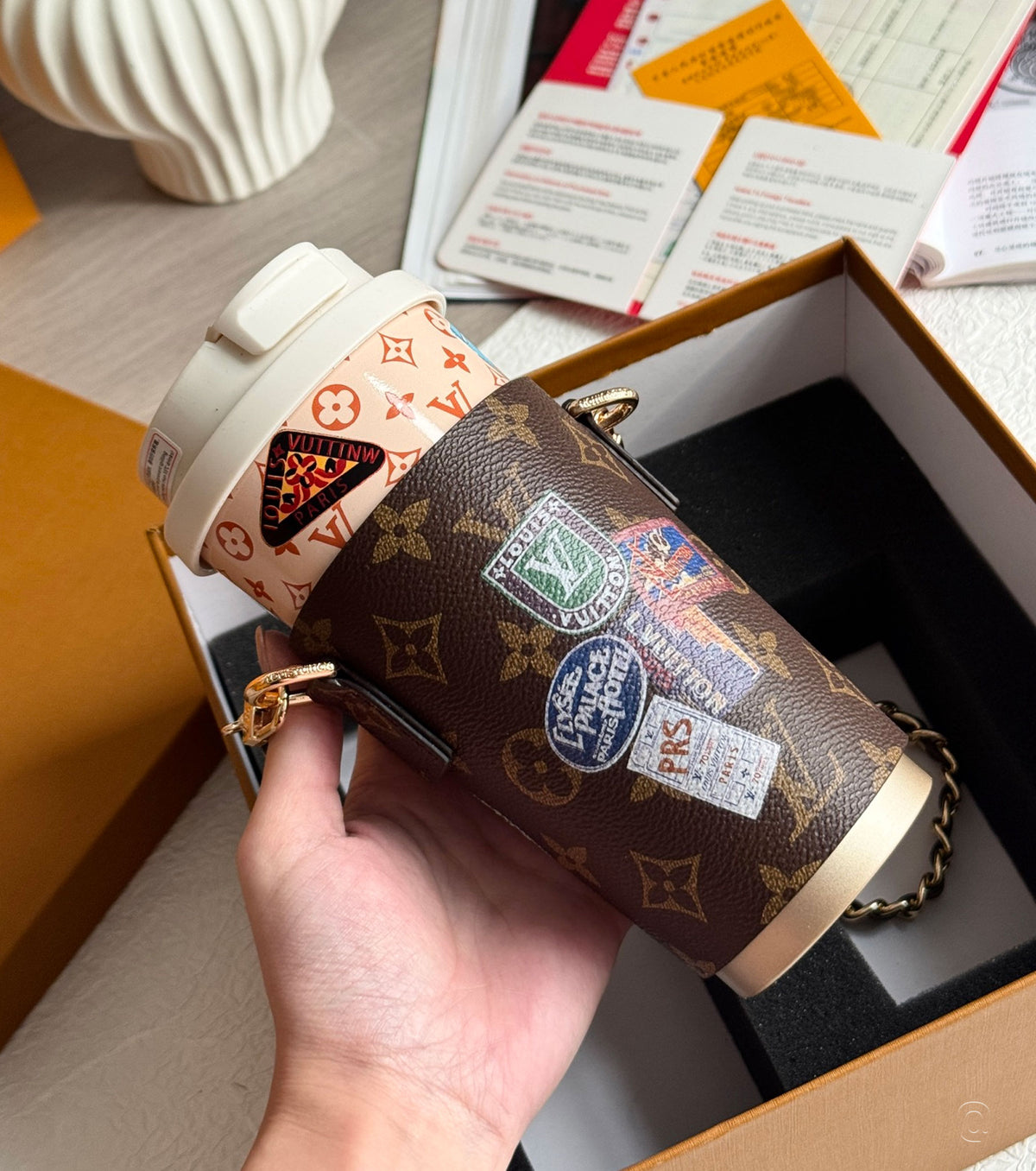 Monogram coffee cup and cup case